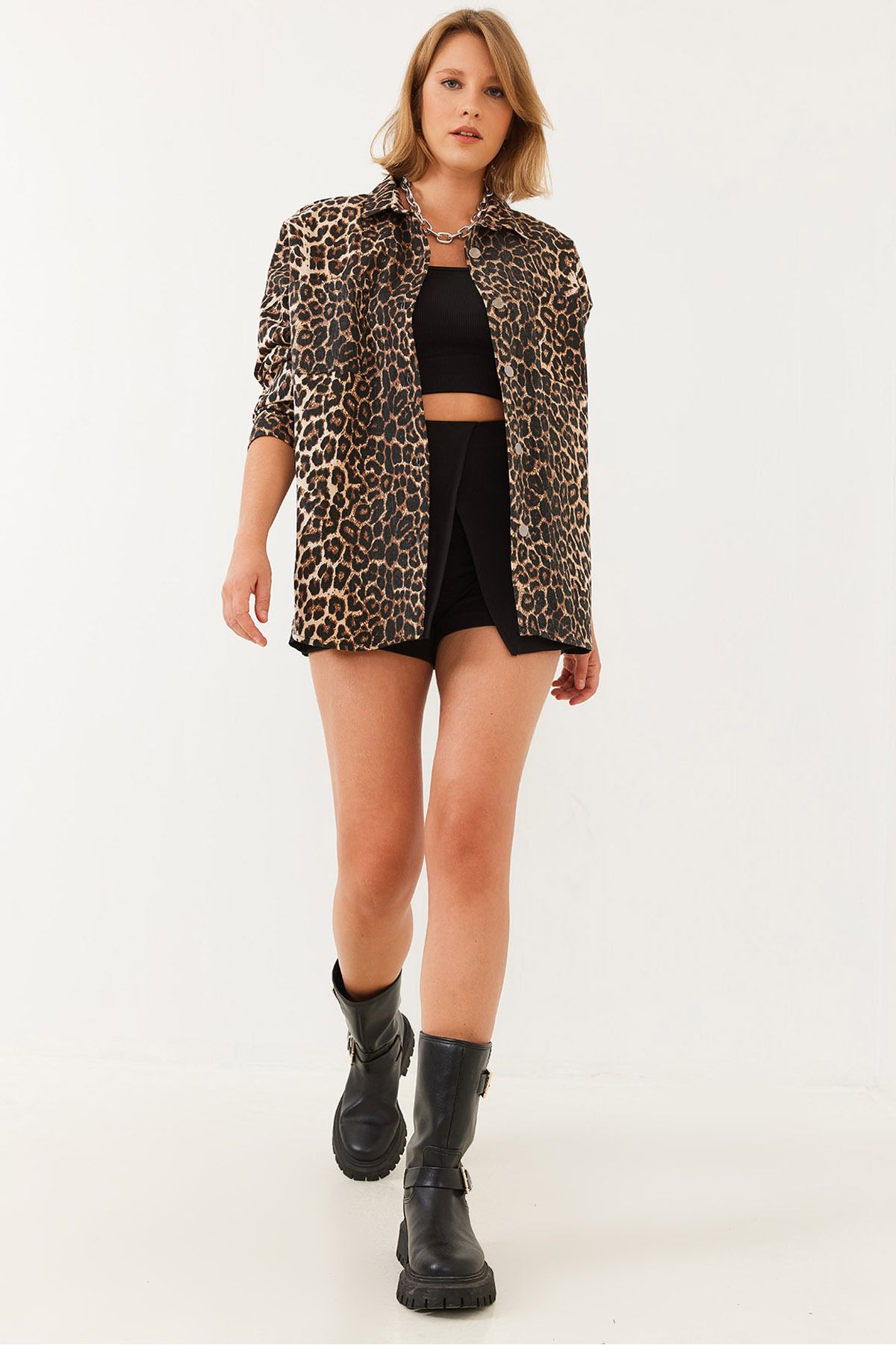 Bianco Lucci-Γυναικείο τζιν μπουφάν Gabardine Leopard 60251838 1