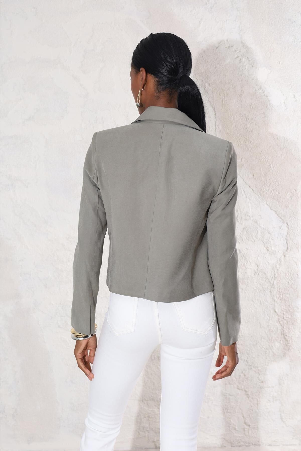5in1Canpolat-9002 Model Khaki Double Breasted Jacket - Double Button 6