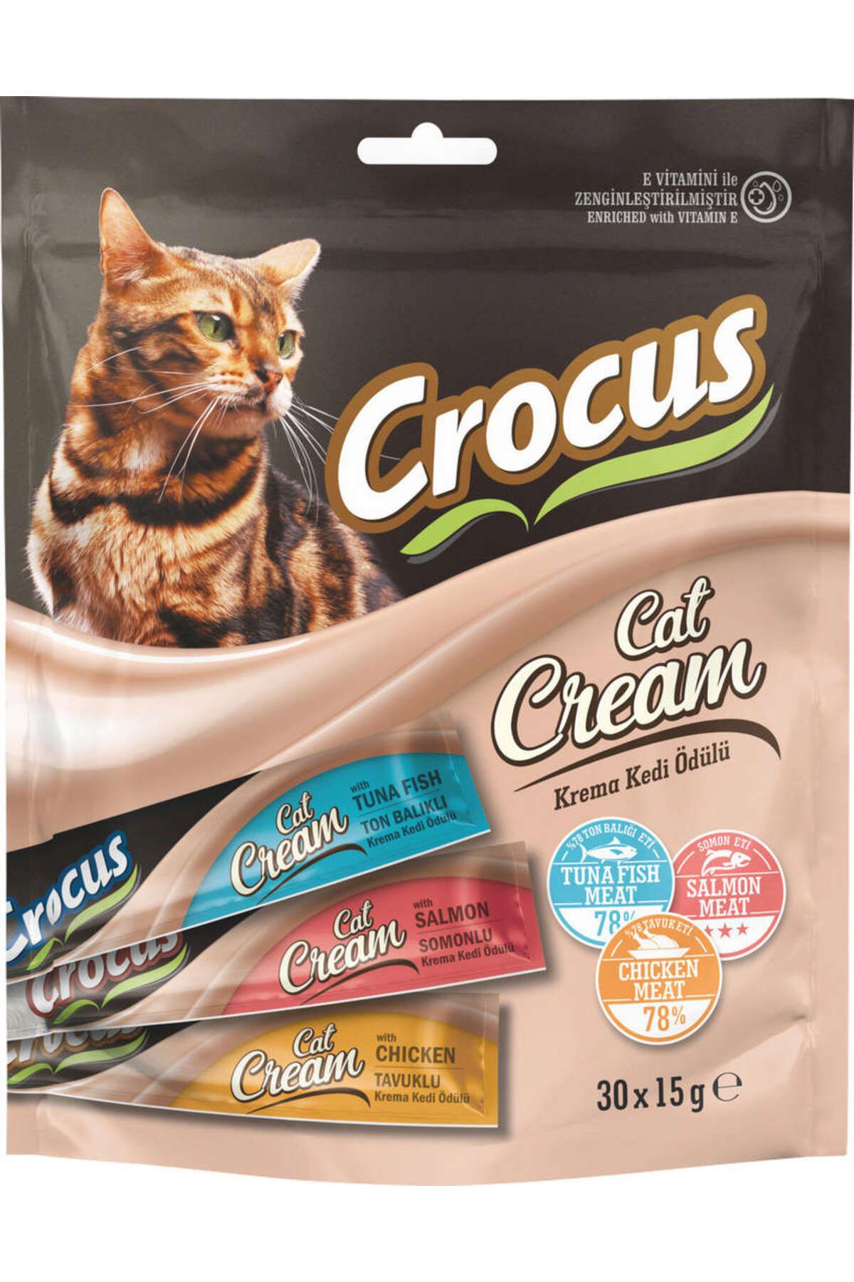 Crocus Çoklu Tavuklu & Ton Balıklı & Somonlu Krema Kedi Ödülü 30x15g 403118