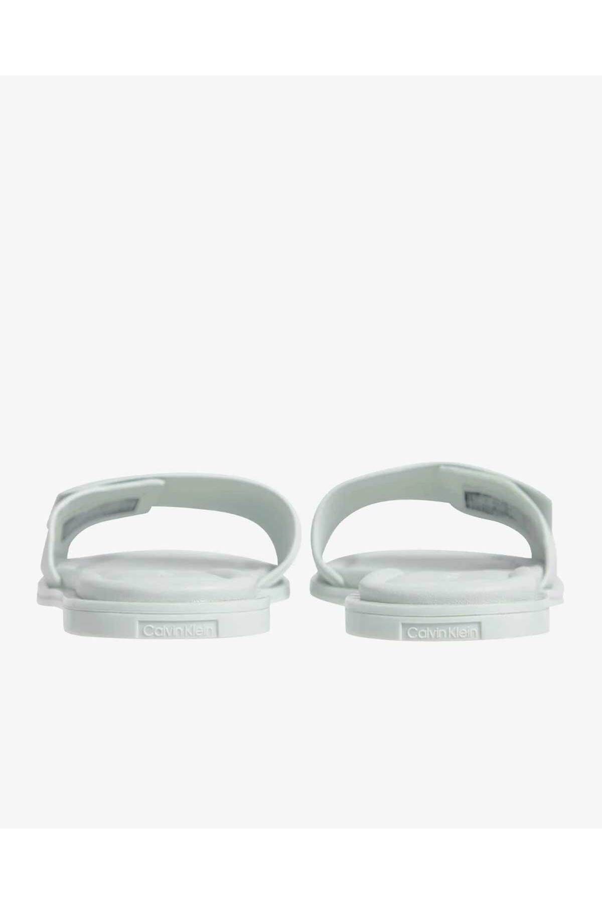 دمپایی سبز زنانه آرم فلزی اسلاید مسطح Calvin Klein