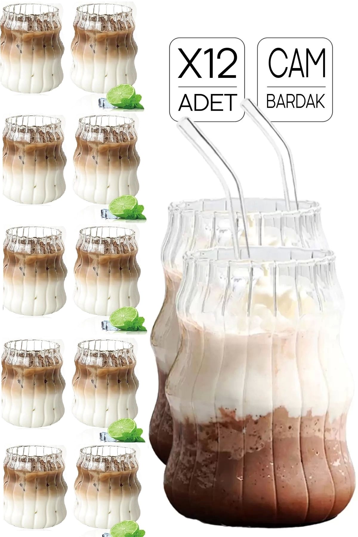 Berdina Home-400ml Scandinavian Twist Coffee Cocktail - 12-Piece Gourd, Latte Straw and 3-Layer Presentation Glass 1