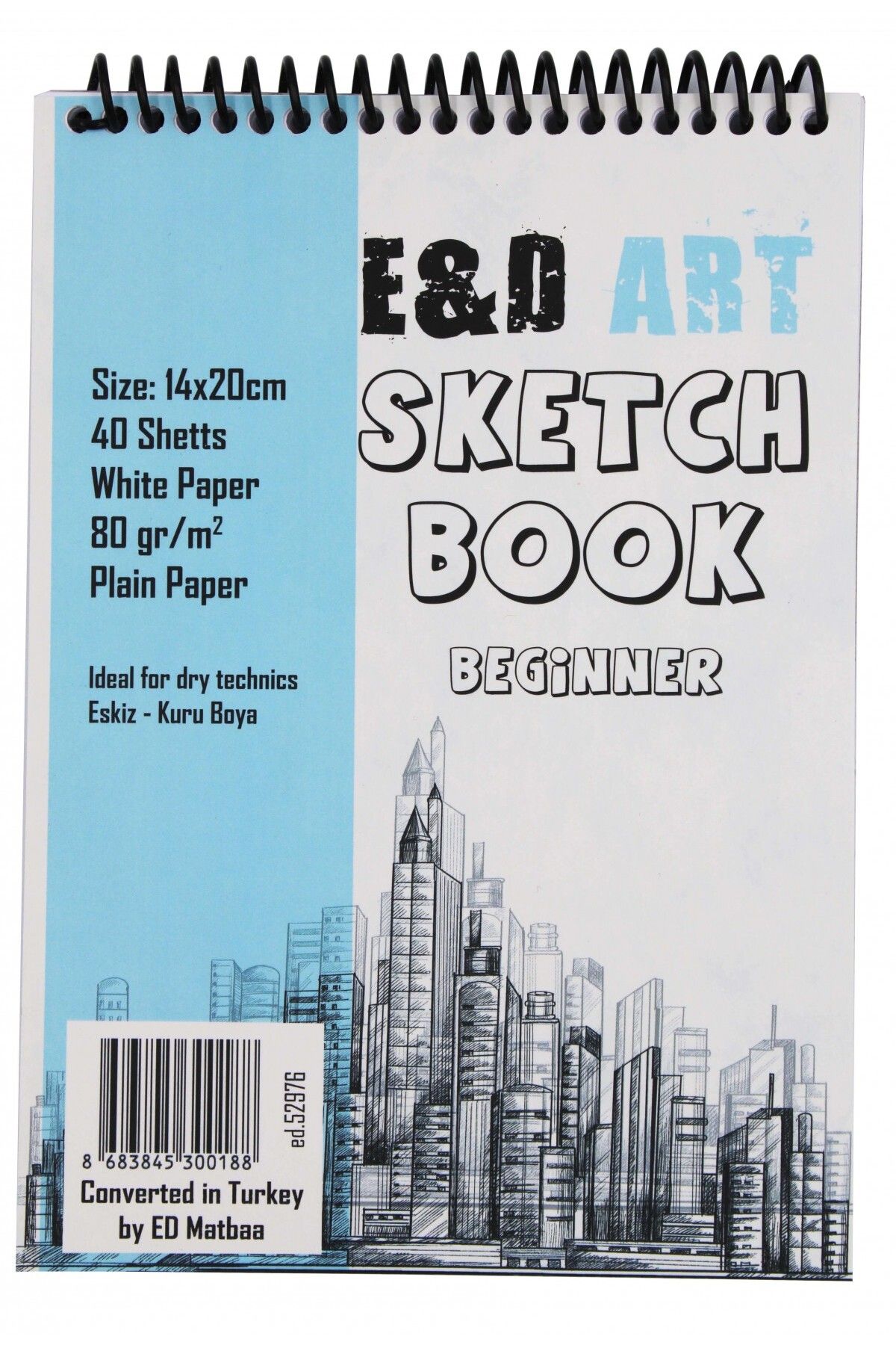 E&D ART Sketch Book Beginner 14x20cm 40yp 80gr Eskiz Çizim Defteri Üstten Spiralli / Ed.52976