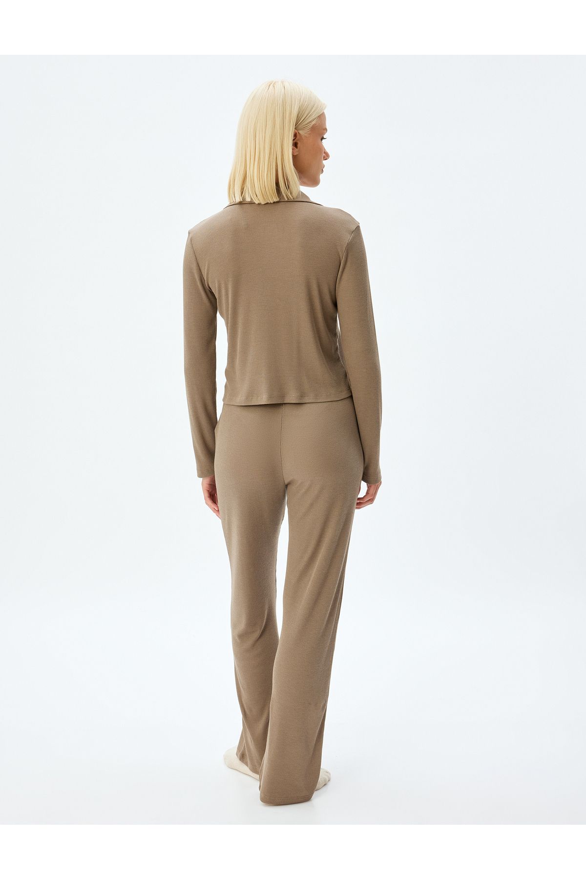 Koton-Cord-Pyjama-Set mit Hemdkragen – lange Ärmel, gerades Bein, 2er-Set 4