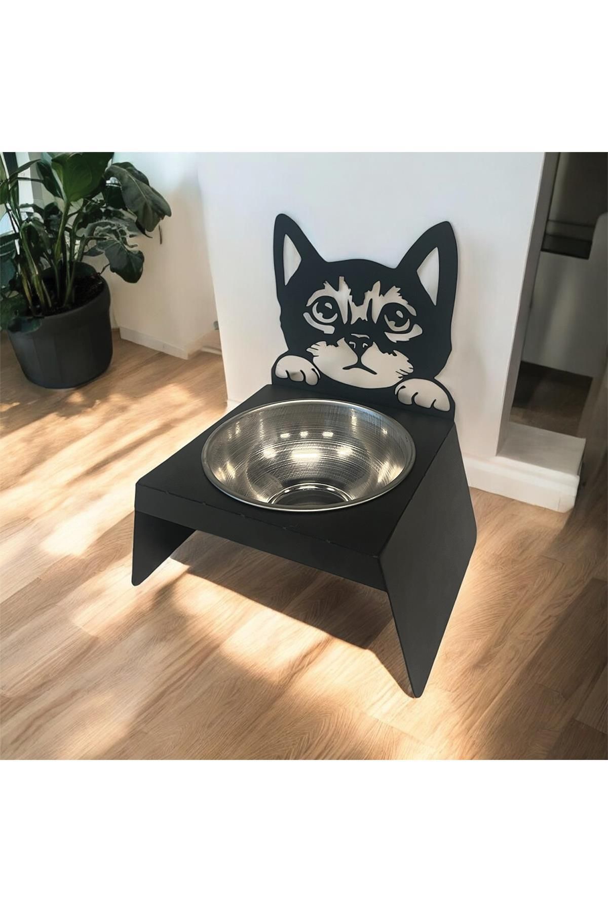 decorelax-Black Cat and Dog Food Water Bowl - Ergonomic Design, Stainless Small Model with Cat Design 6