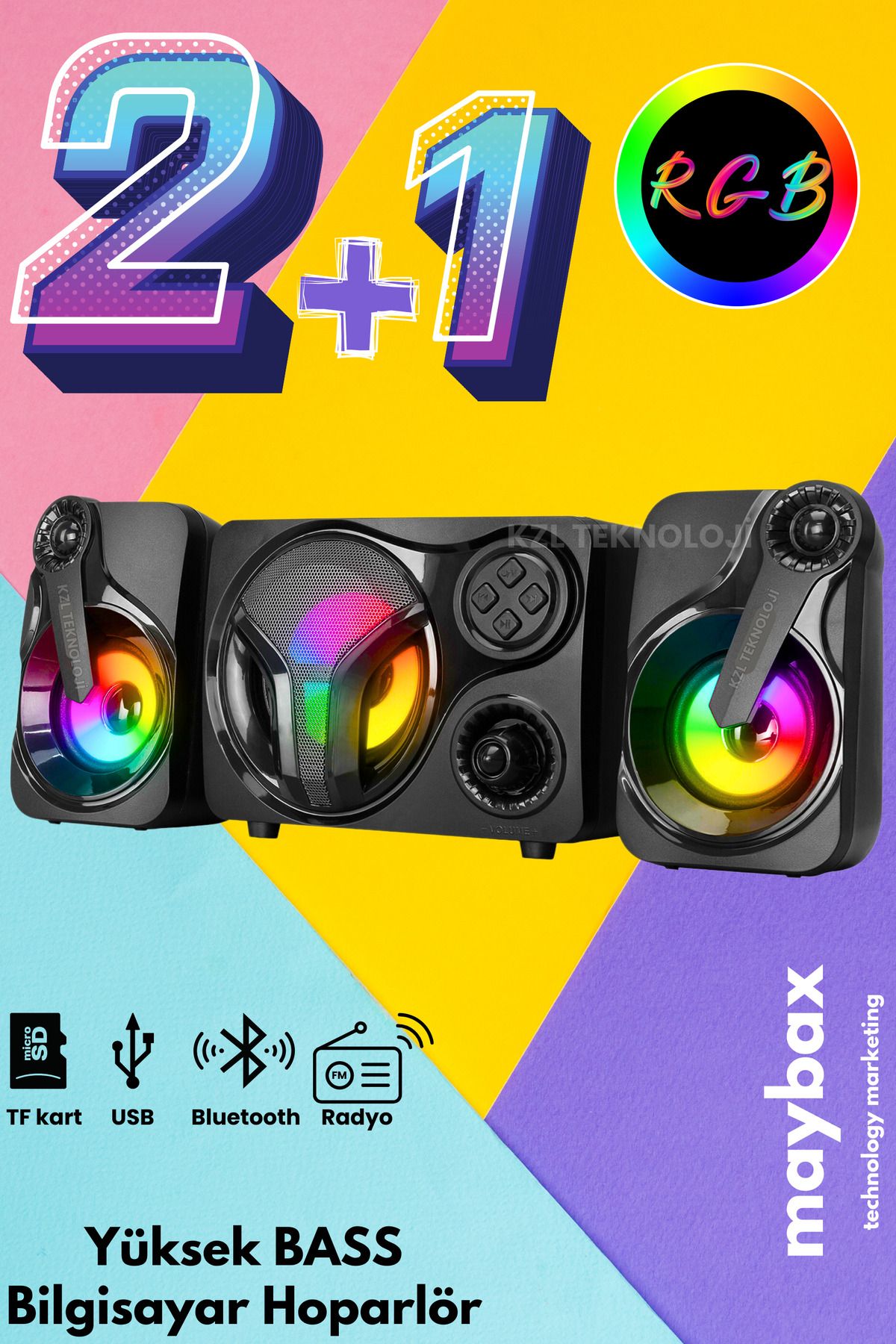 10numara A Bass 5w 3w×2 Bt,tf Card,usb, Fm Radyo Siyah Led Işıklı Speaker