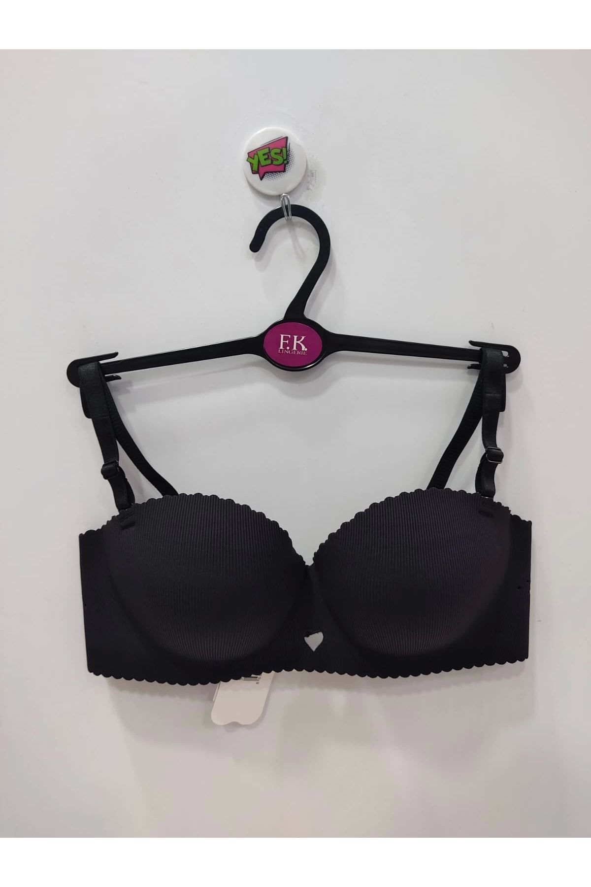 F.K-Laser Cut Non-Wired Corded Black Bra with Hand Support - 1244 1