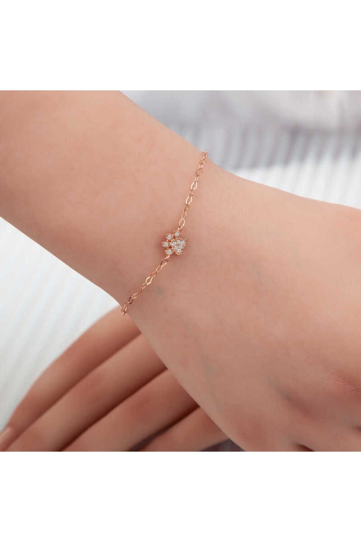 BAZAARİO 925 Ayar Gümüş Rose Kedi Patisi Kadın Bileklik