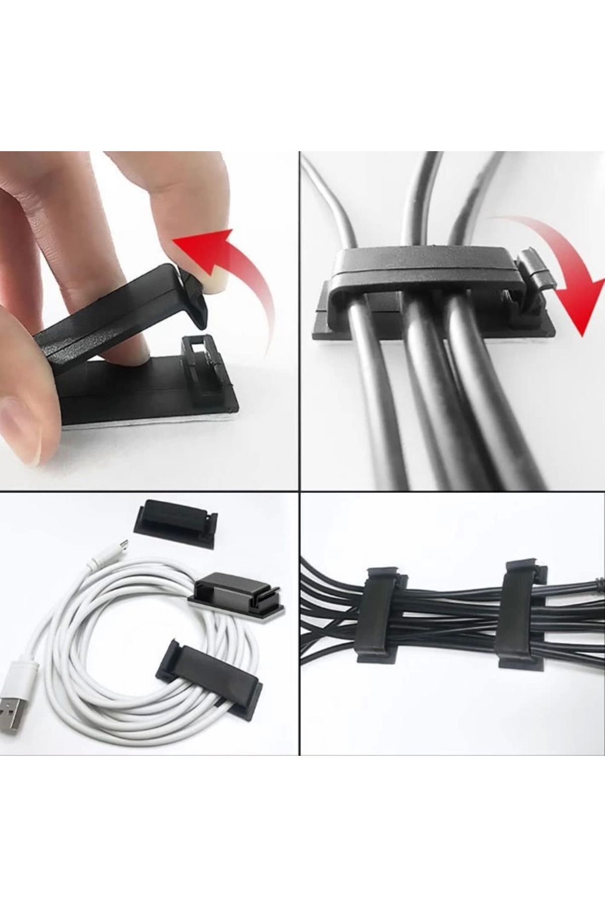 Epilons Pratik Yapışkanlı Kablo Düzenleyici Klips 4lü Set