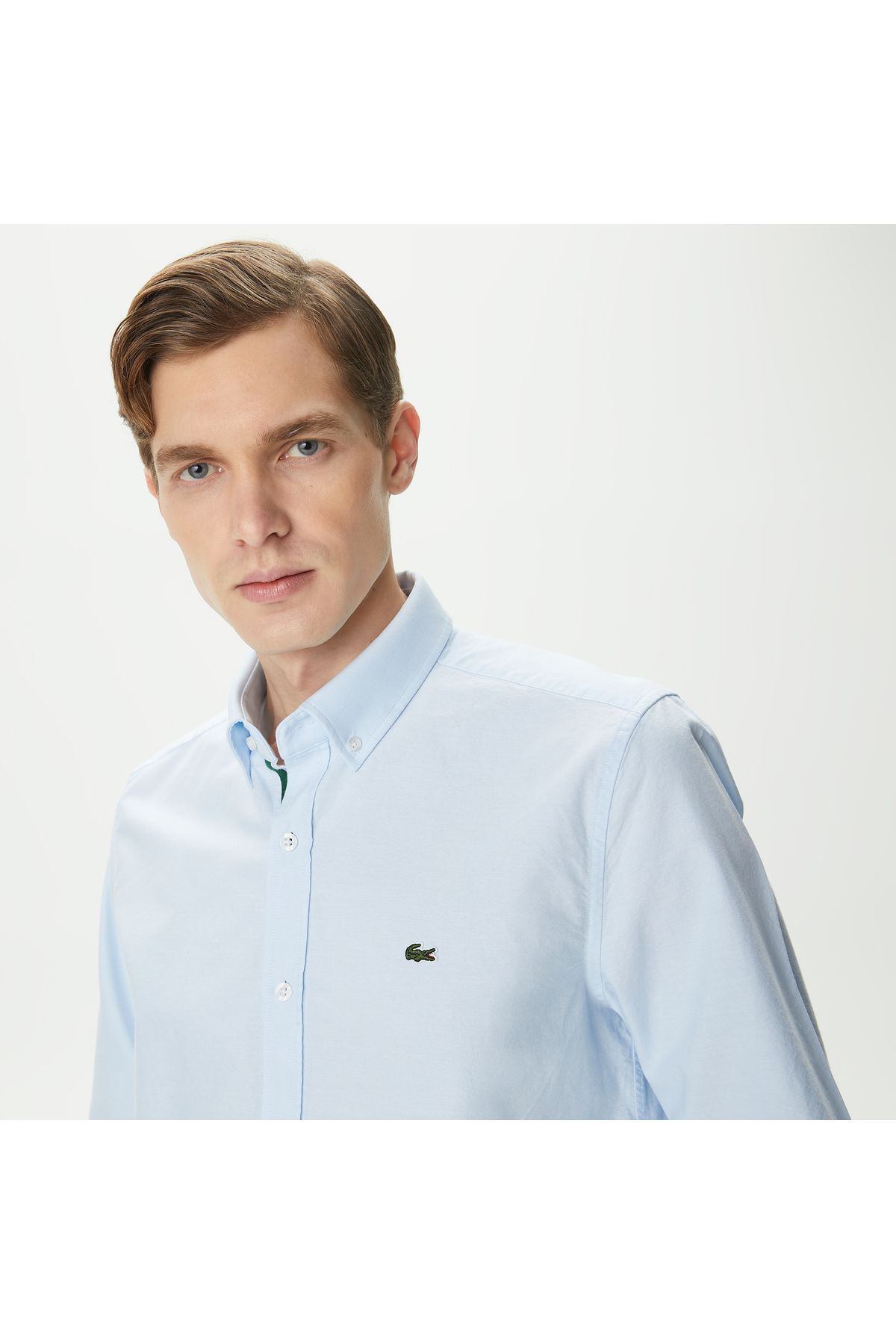 پیراهن / بلوز دکمه دار آبی مردانه روشن و باریک لباس Lacoste
