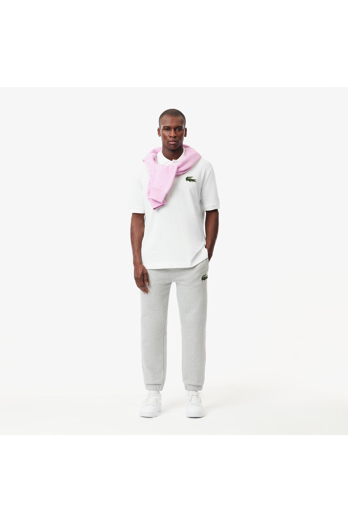 تی شرت یقه پولو مردانه و زنانه یونیسکس LOOSE FIT چوگان سفید Lacoste