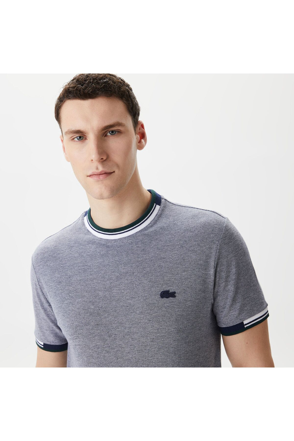 تی شرت آبی مردانه گردن دوچرخه مناسب Lacoste