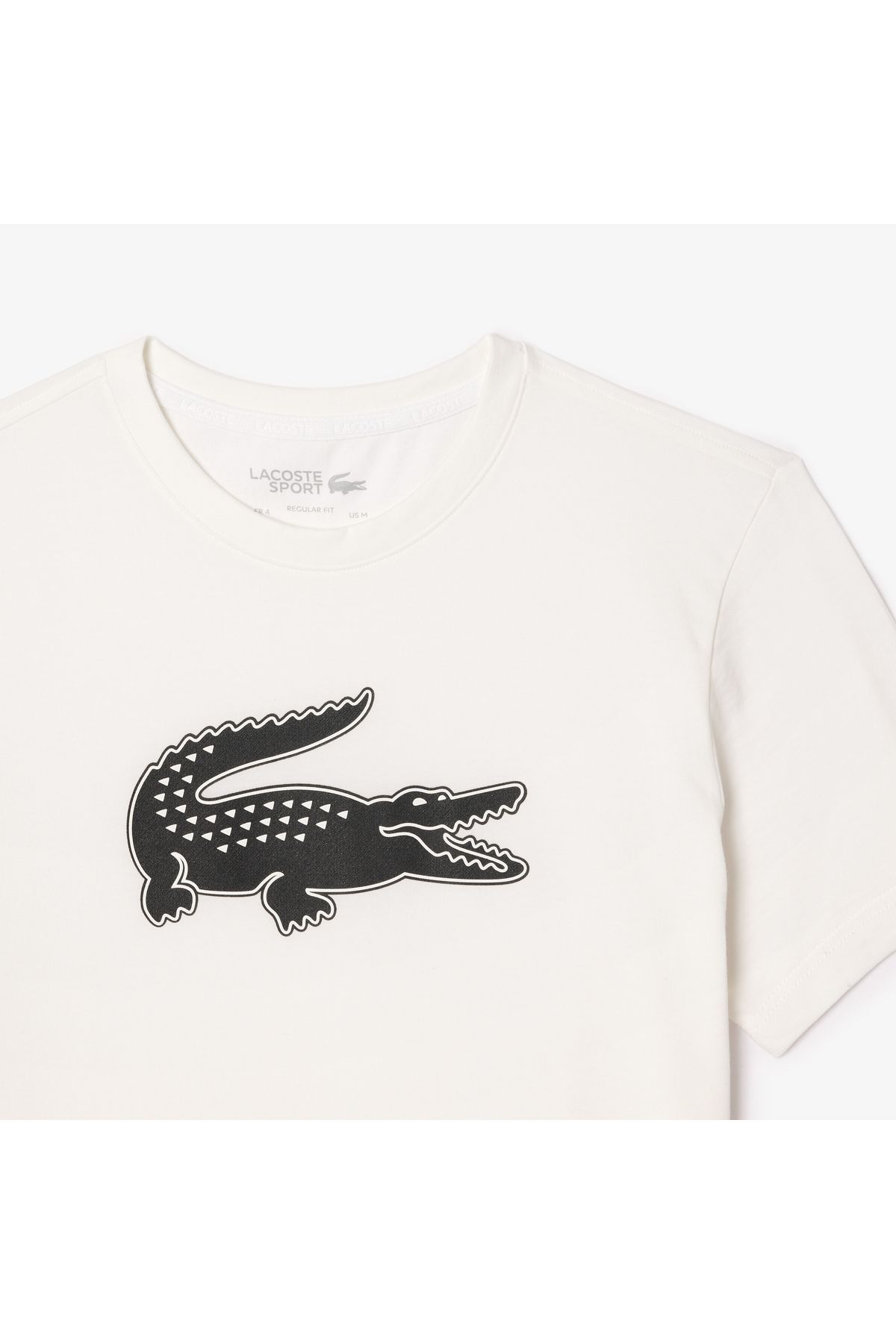 تی شرت سفید مردانه یقه دوچرخه مناسب طرح دار Lacoste