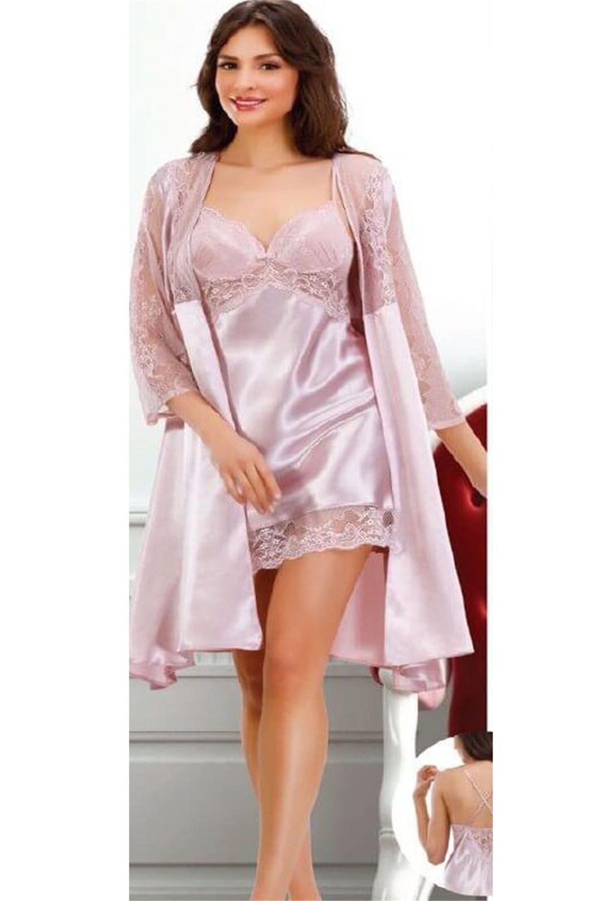 Duchesse 137 Çeyizlik Dantelli Saten 6'lı Set -pudra