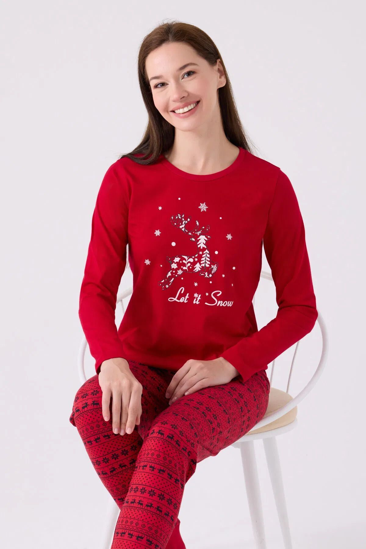 Arnetta-Red Let It Snow Long Sleeve Pajama Set - Mother and Daughter Combo 3
