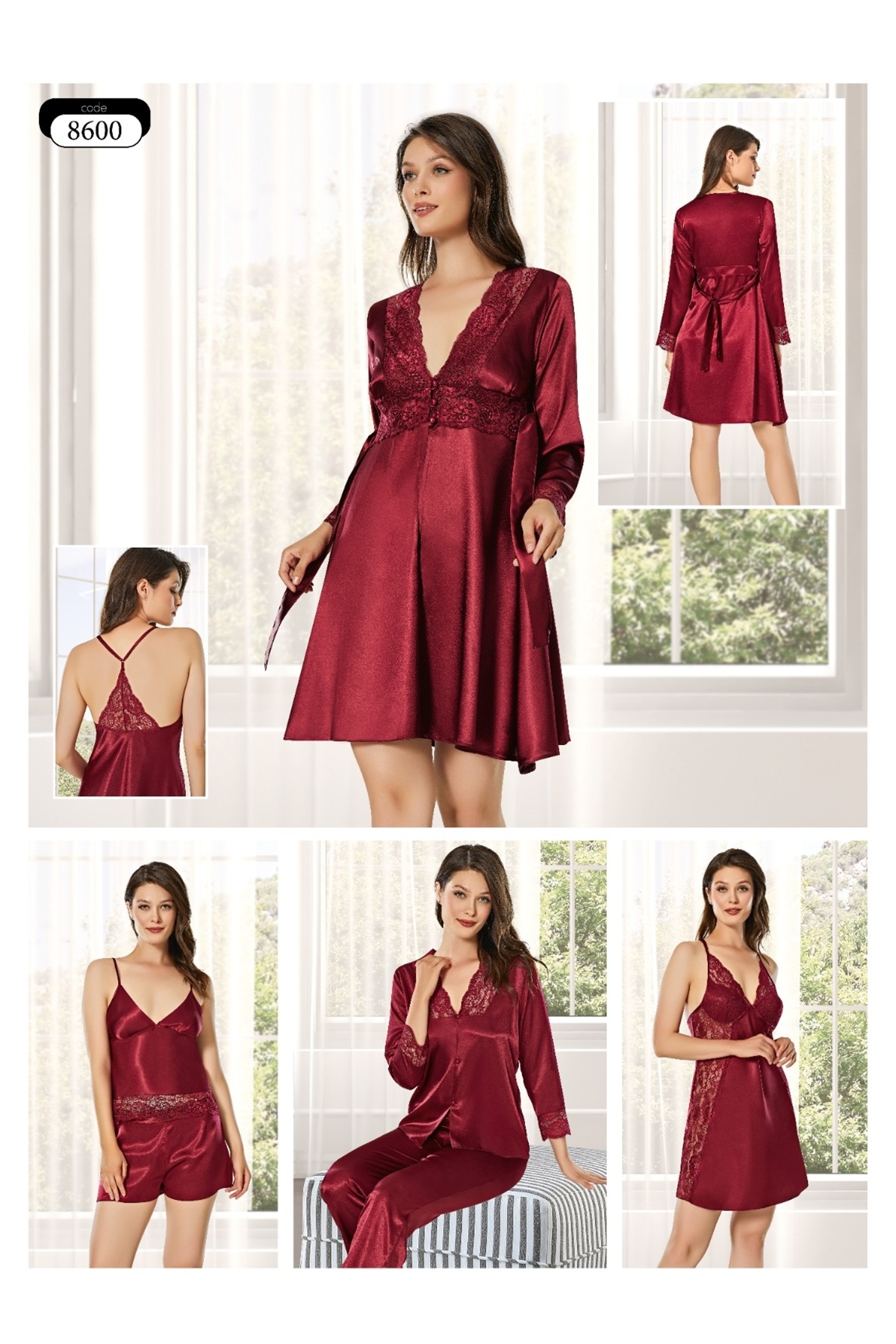 Alissa 8600 Kadın Çeyizlik Saten 6'lı Set-bordo