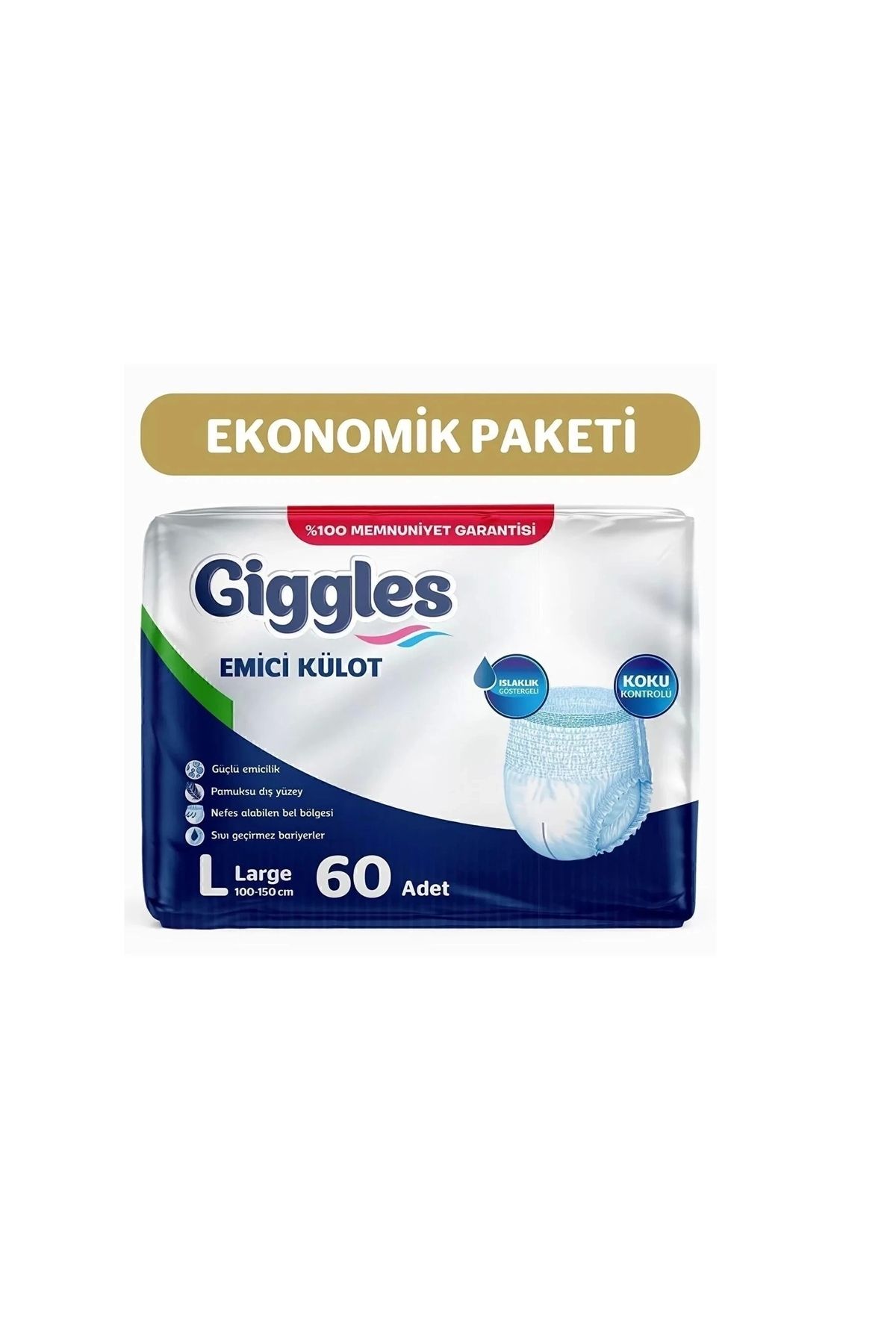 giggles Yetişkin Emici Külot Bez Büyük Boy (LARGE) 30'lu 2 Paket (60 ADET) Bel Boy 100-150 Cm