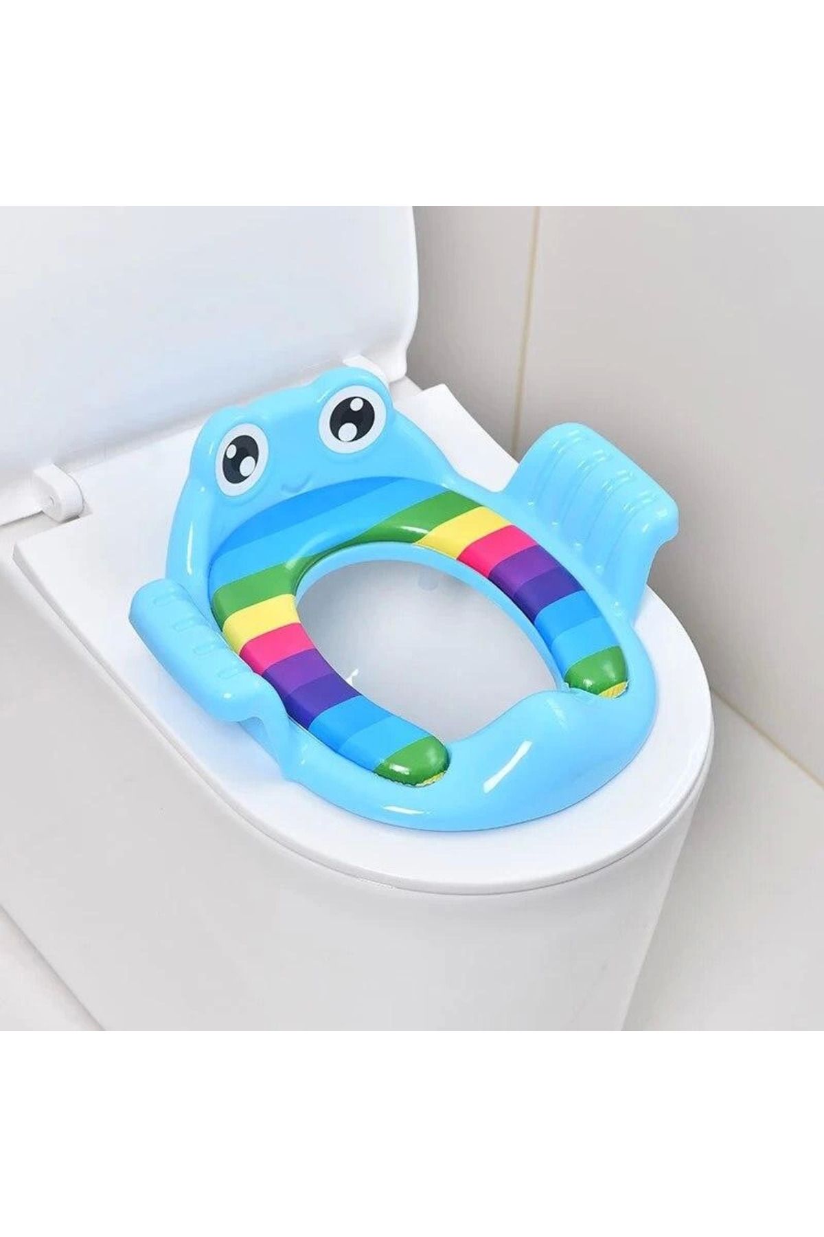 Light up Kurbağa Model Çocuk-bebek Yanlardan Tutmalı Yumuşak Süngerli Klozet Kapağı Adaptörü Mavi
