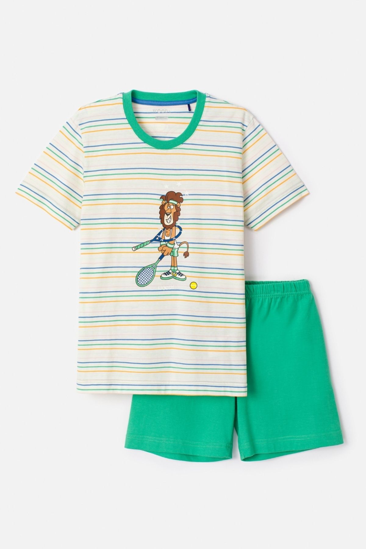 Woody-2-8 Years Old Boy Pajamas-Pss - 910-Lion Themed Striped Ecru 2