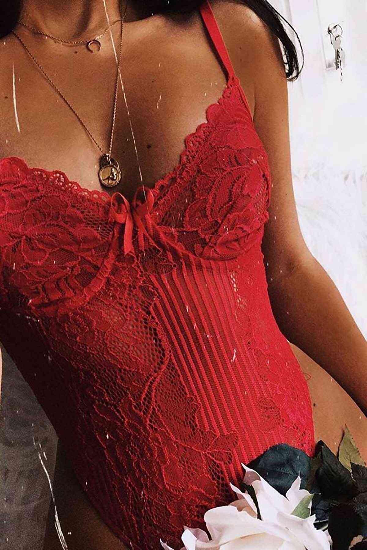 Merry See-Babydoll roșu sexy pentru lenjerie intimă 4