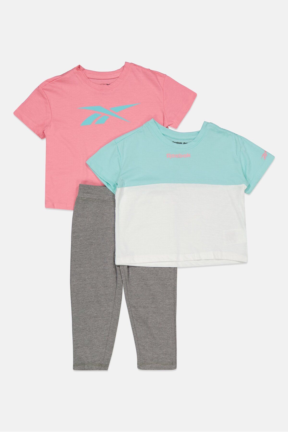 Reebok-Kids Girl 3 Pcs Sportswear Fit T-shirt And Legging Set, Mint 3