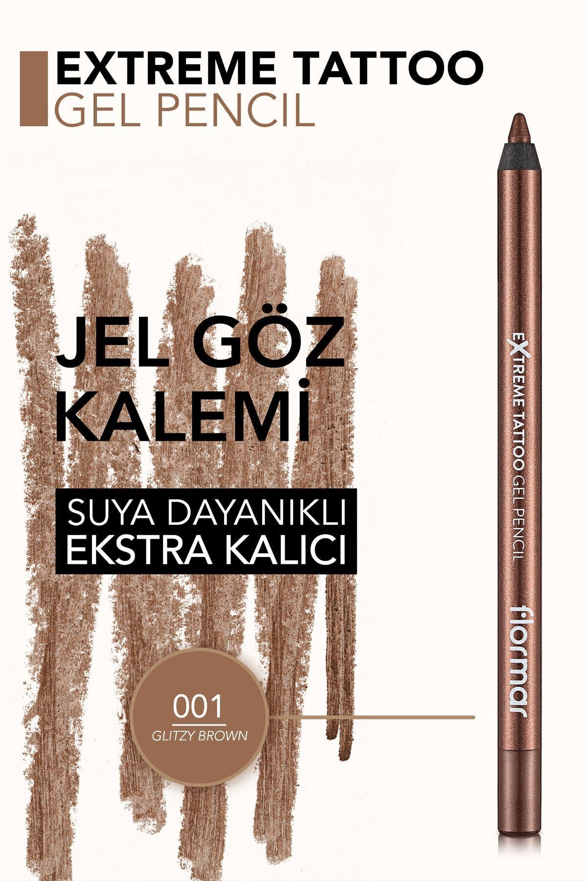 Flormar Işıltılı Kalıcı Göz Kalemi (BAKIR) - Extreme Tattoo Gel Pencil - 001 Glitzy Brown - 8682536028837-5