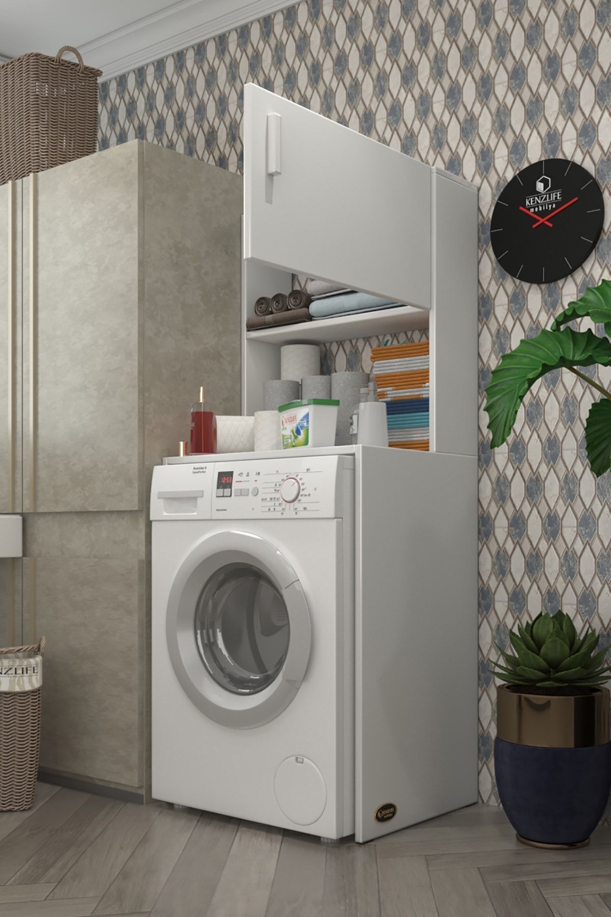 Kenzlife Çamaşır Makinesi Dolabı Bohemya Byz 160*066*50-20 Banyo Kapaklı Arkalıksız