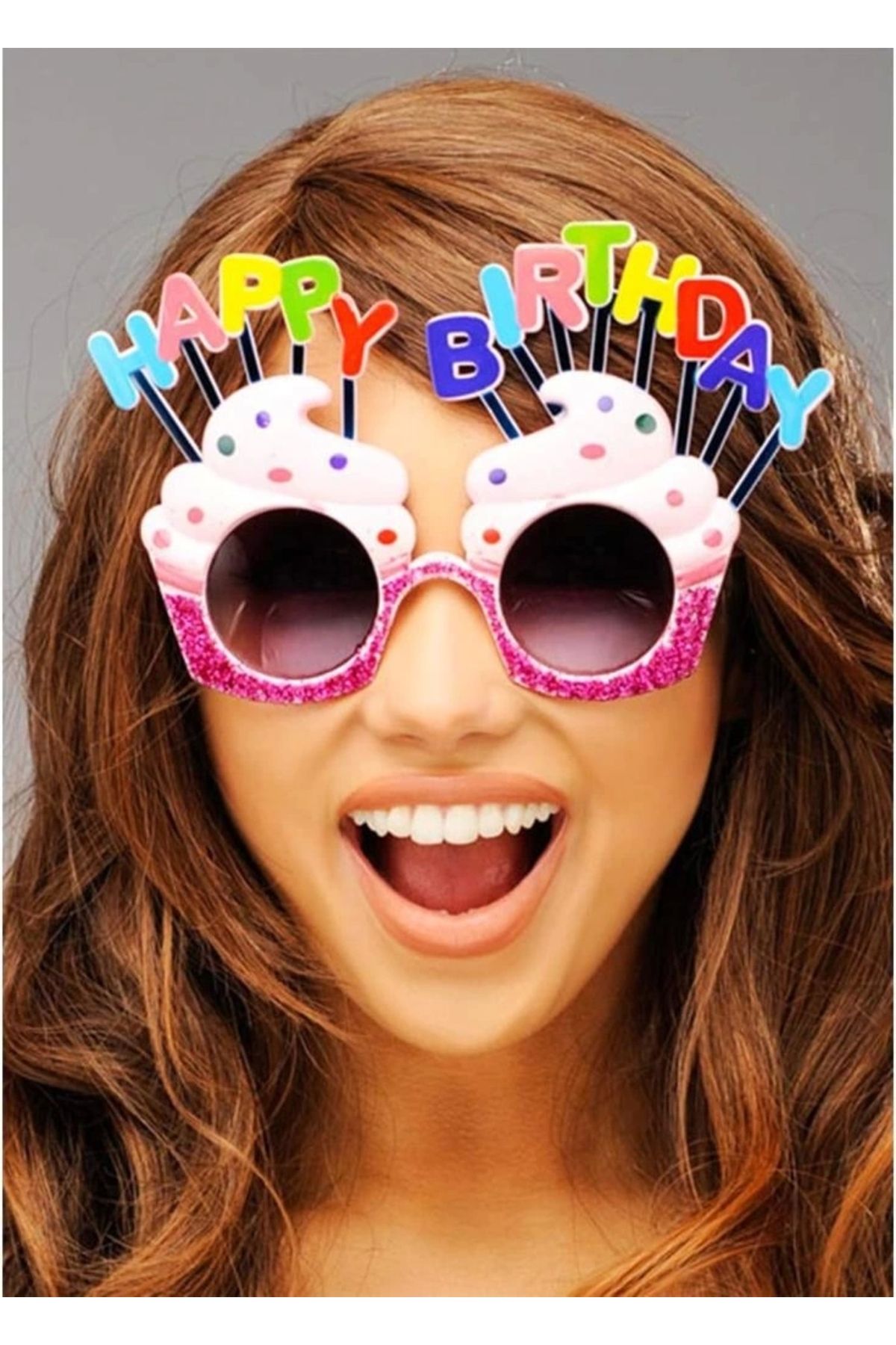 Finetoo Çocuk Happy Birthday Yazılı Pembe Fuşya Renk Parti Gözlüğü 12x7 cm
