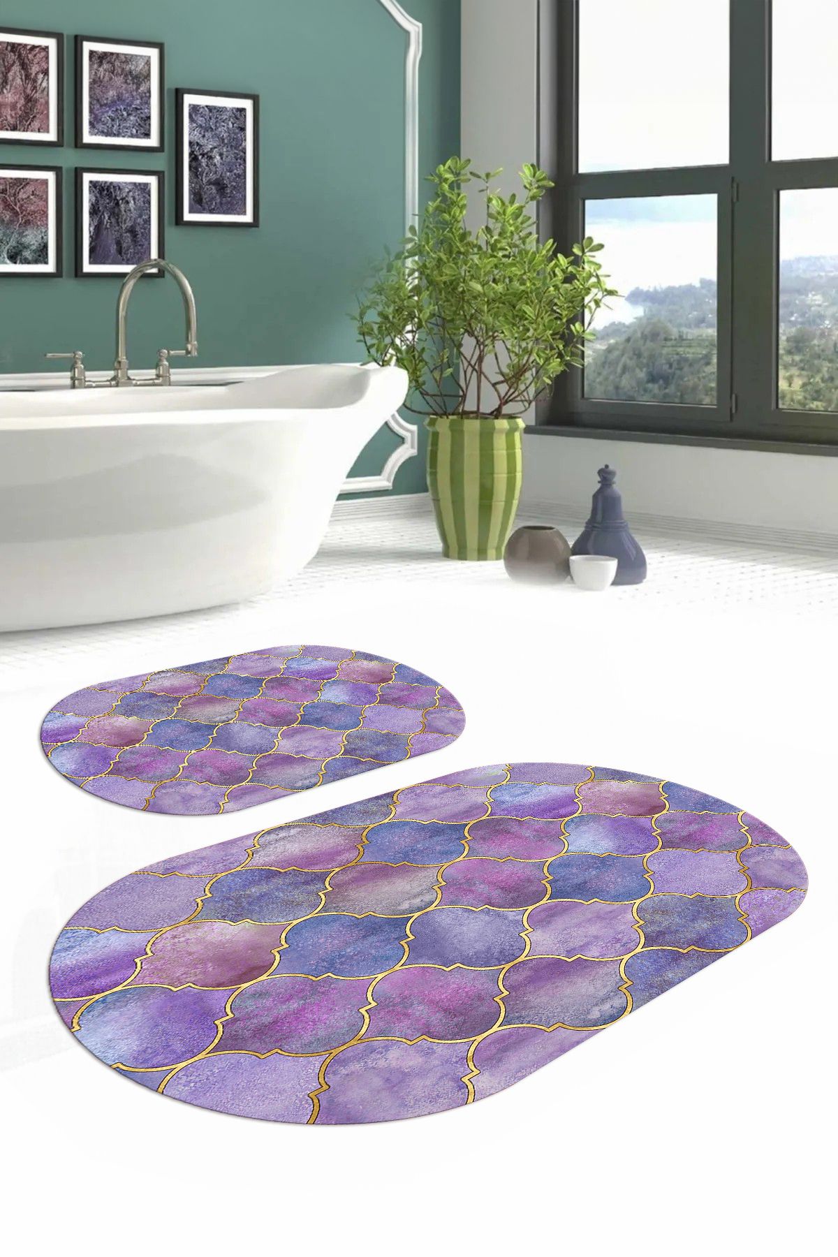 Napoli Home-Set de scaun de toaletă pentru baie ovală, lavabil digital, anti-alunecare, cu model, WC-81-COLOR, 6
