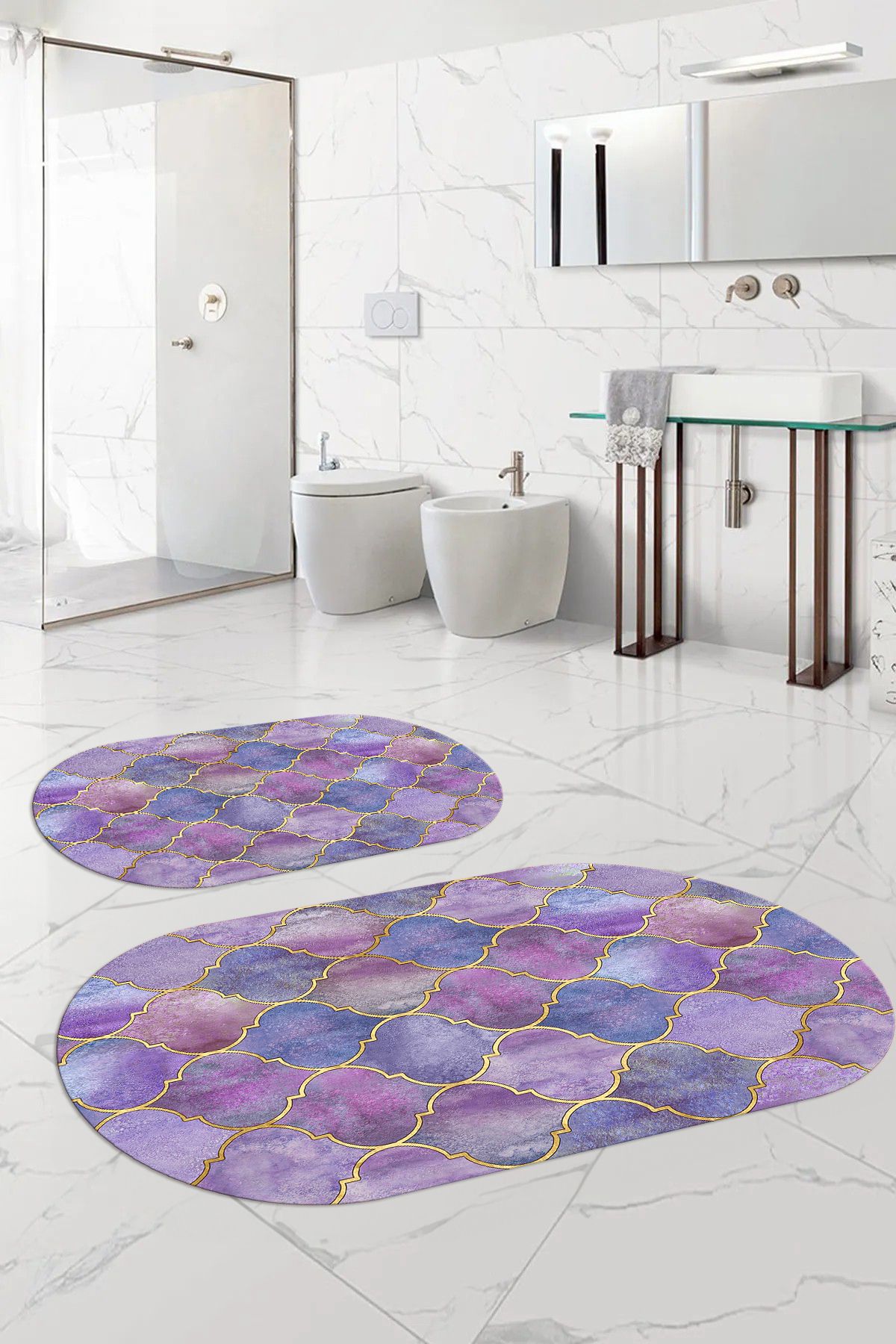 Napoli Home-Set de scaun de toaletă pentru baie ovală, lavabil digital, anti-alunecare, cu model, WC-81-COLOR, 7
