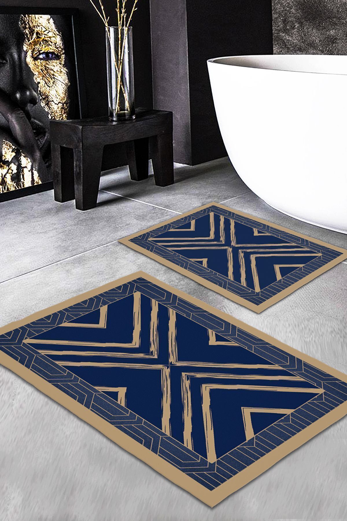 Evmila Set De Covoare Din 2 Piese Cu Model Modern (60x100/40x60) Set De Covoare De Baie - Mărime unică