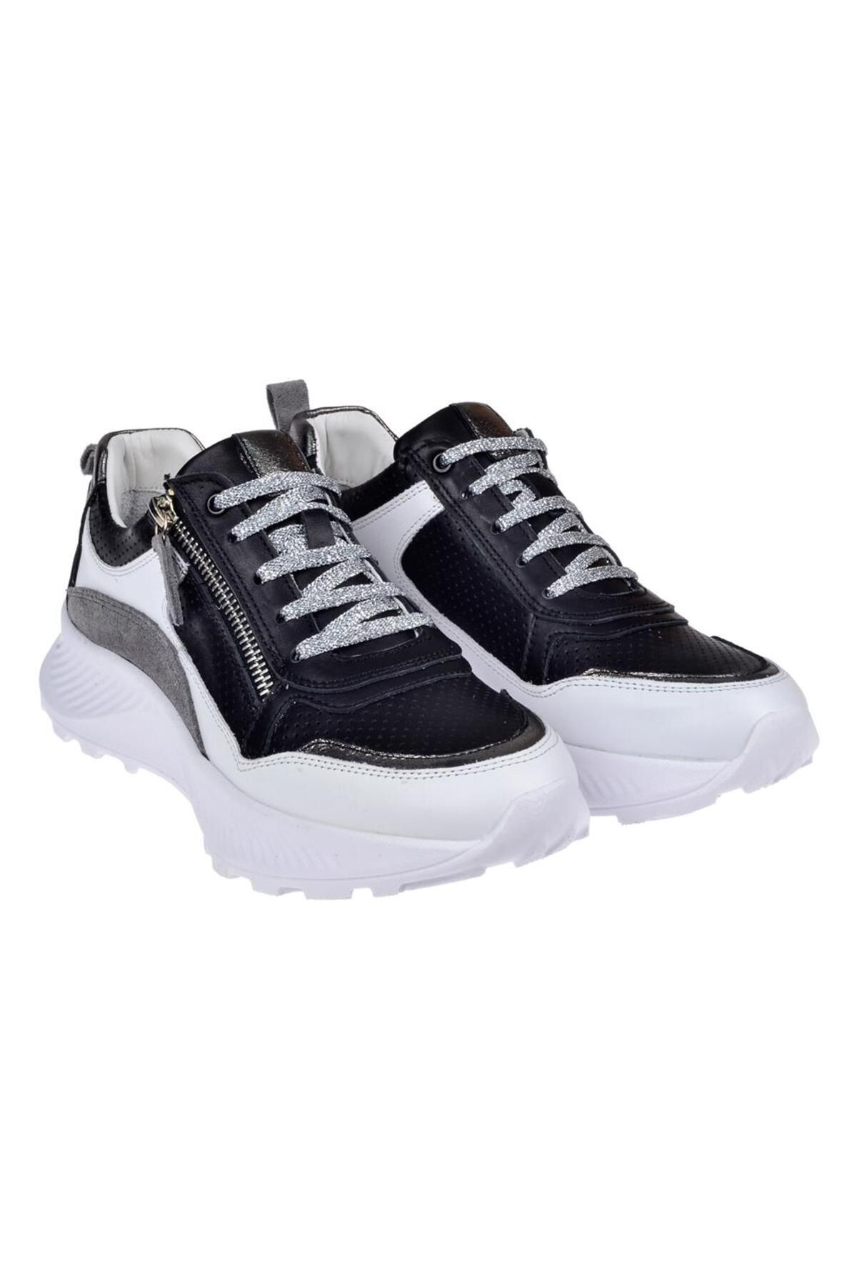 pullman-Genuine Leather Side Zippered Women's Sports Shoes Plm-34601 Black Gray 4