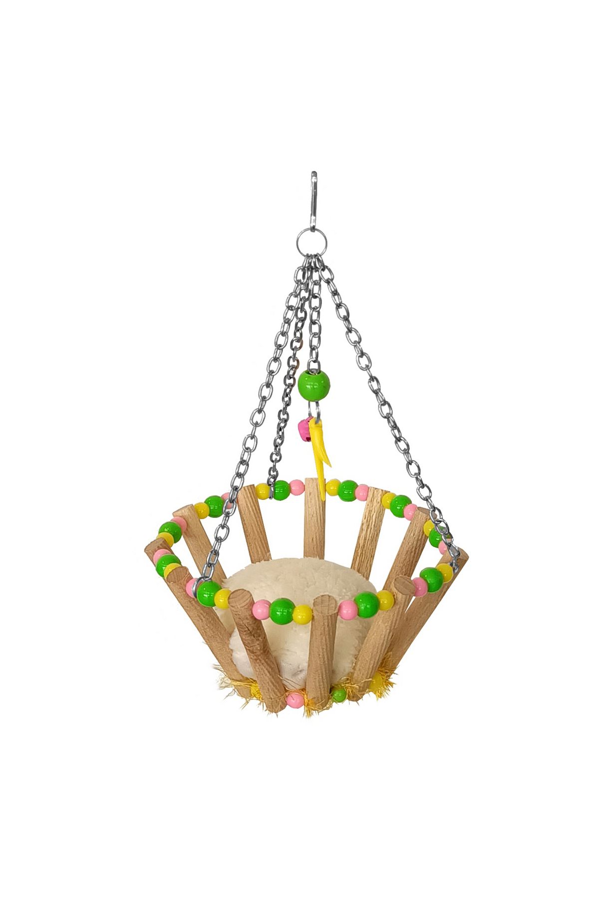 Angoravi Renkli Boncuklu Ve Çanlı Sepet Kuş Salıncağı 7*12-23 cm