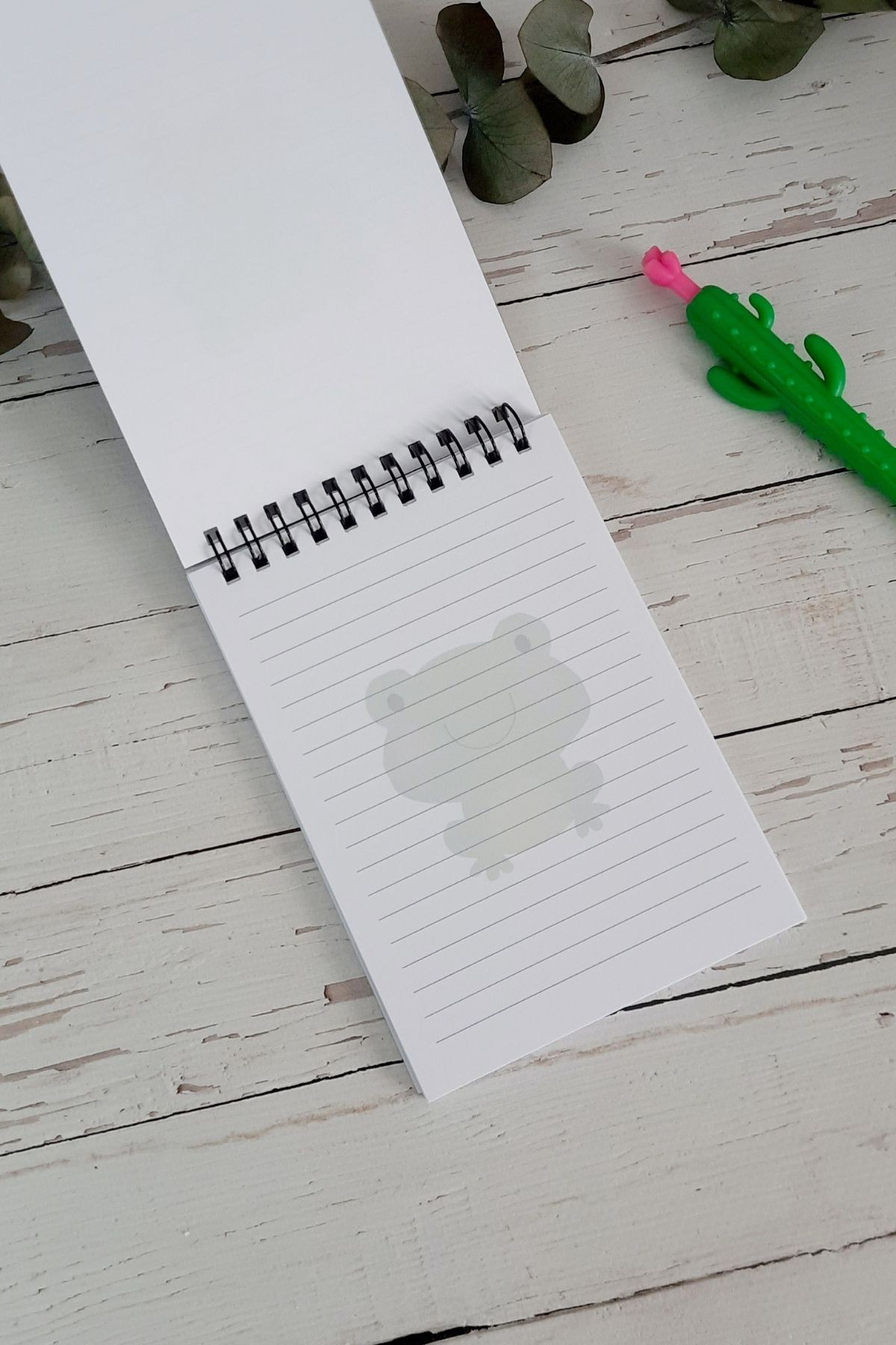Burak Baskı Tasarım-Green Lined A-6 Spiral Frog Notepad - Memopad, Memo Pad, Notebook 3
