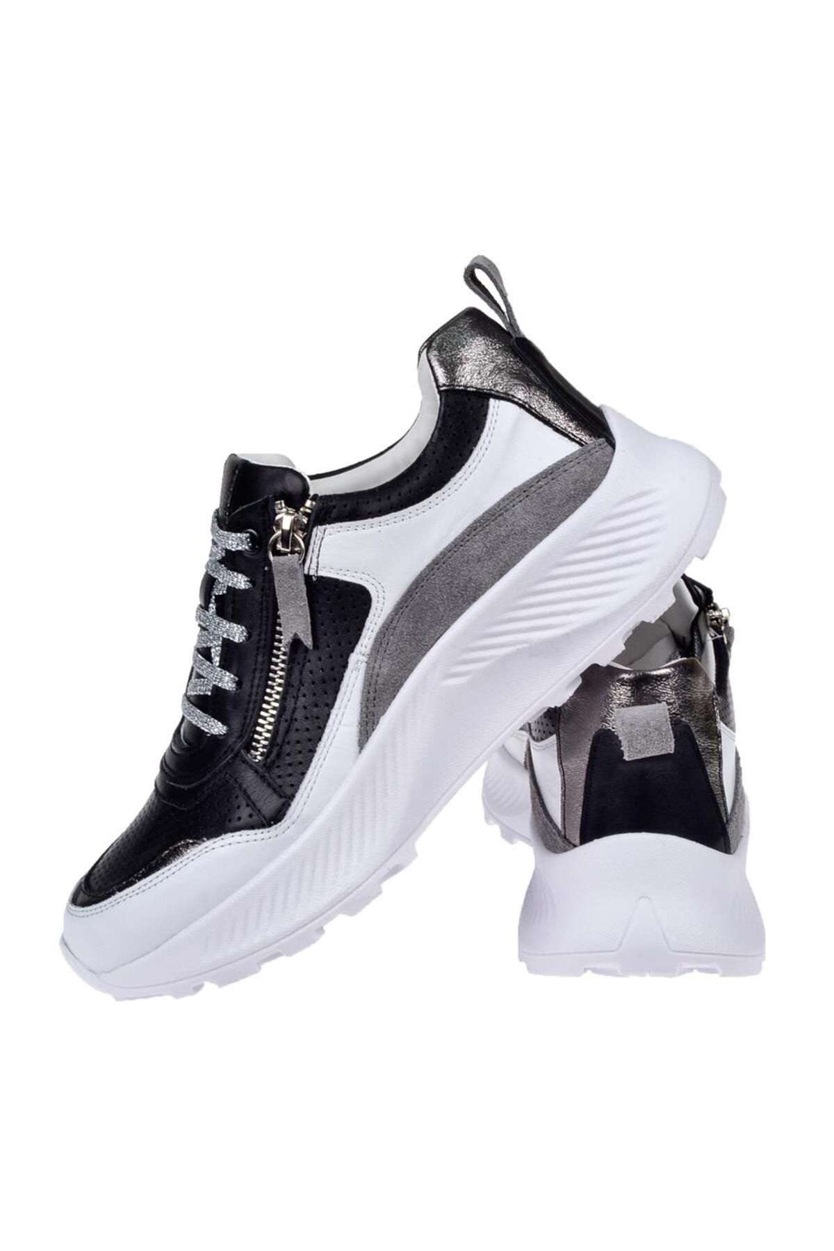 pullman-Genuine Leather Side Zippered Women's Sports Shoes Plm-34601 Black Gray 5