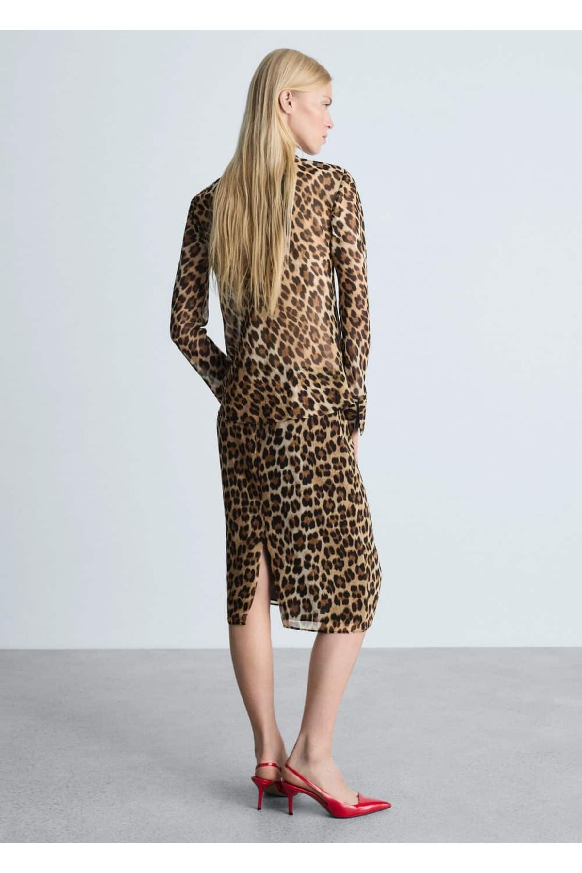 MANGO Woman-Leopard Patterned Midi Skirt 4