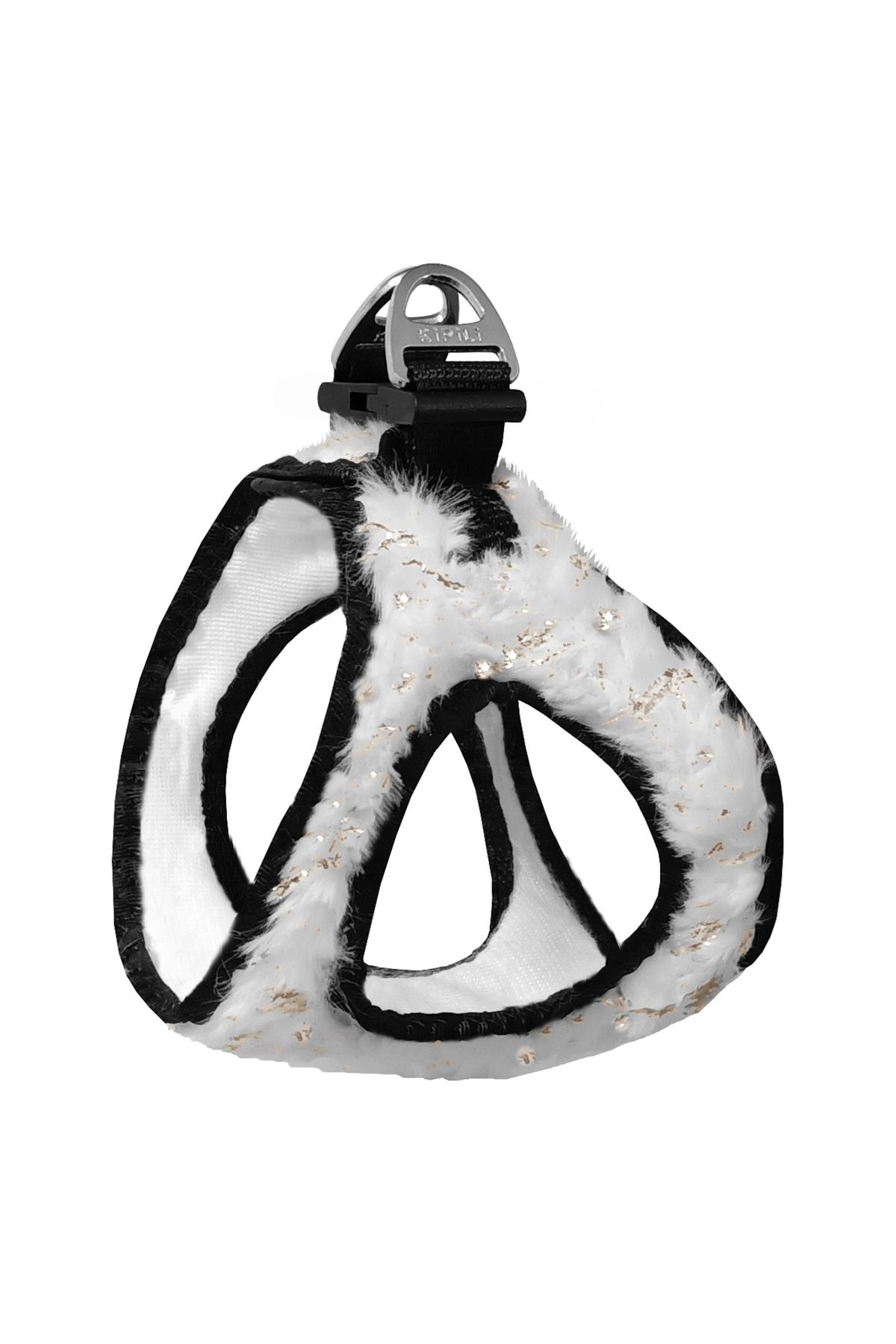 Angoravi Üç Kilitli Simli Peluş Kedi Köpek Göğüs Tasması 20-24 cm XXX-Small Beyaz