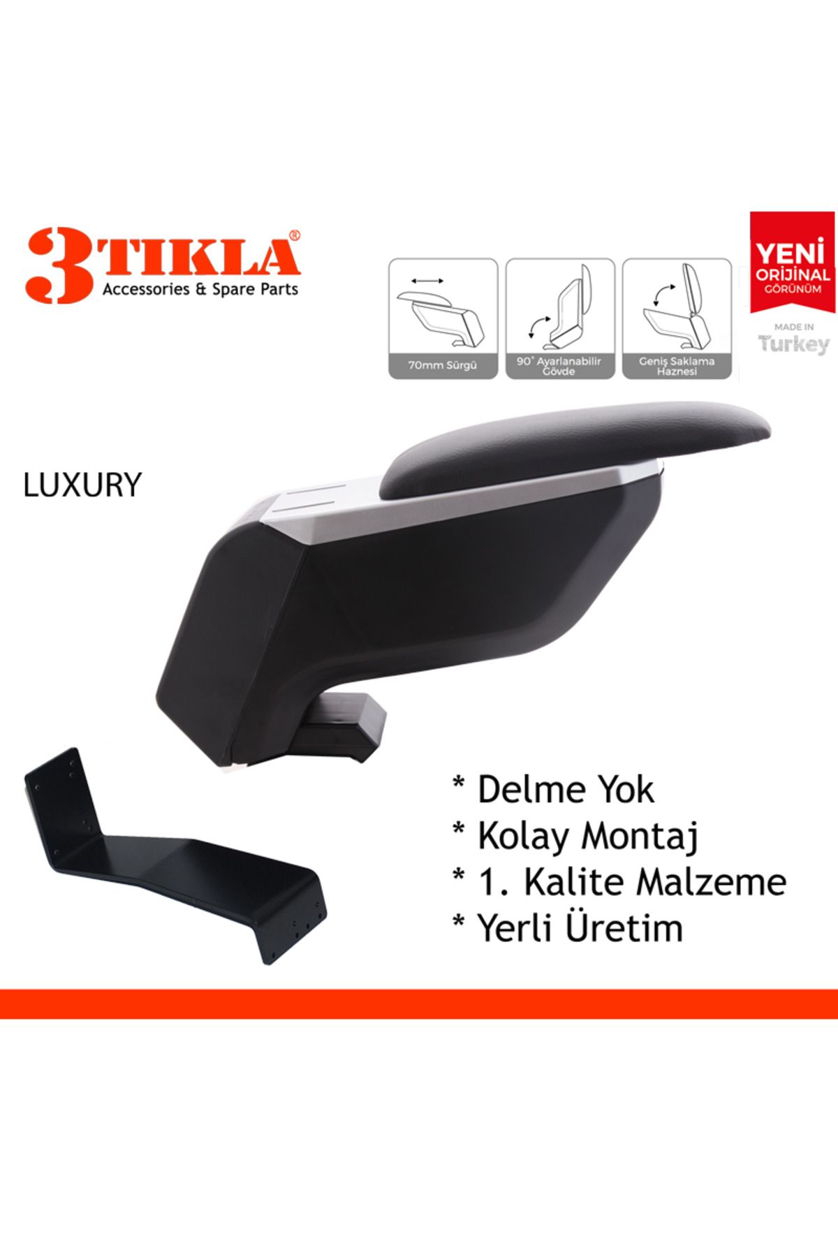 3 Tıkla-Luxury Set Fiat Doblo 2 2017 Free Punching Steel Foot Gray-Black Armrest Armrest, Steering Wheel Cover 2