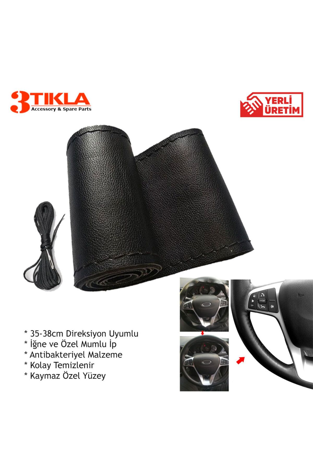 3 Tıkla-Luxury Set Fiat Doblo 2 2017 Free Punching Steel Foot Gray-Black Armrest Armrest, Steering Wheel Cover 3