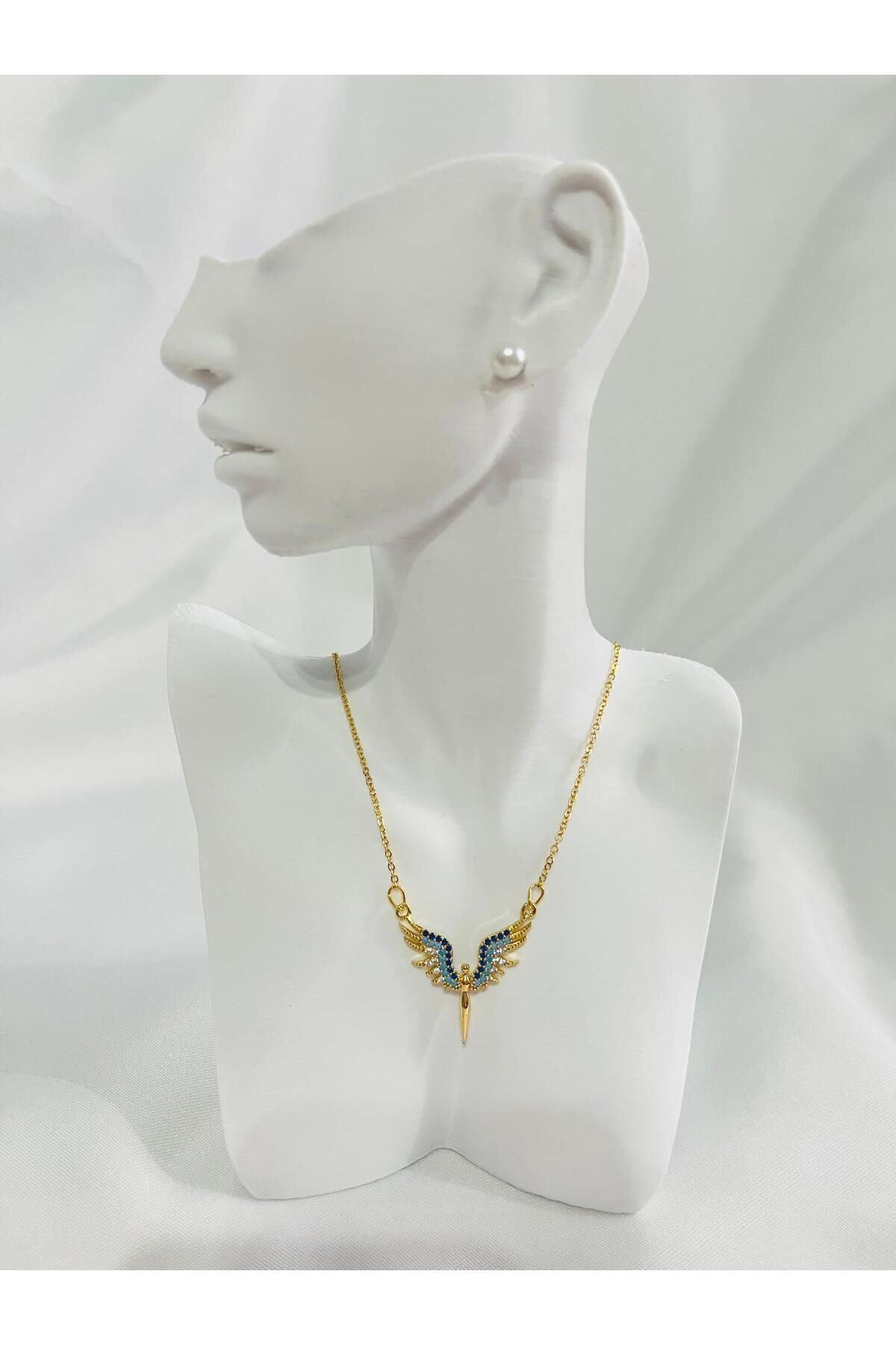 APEXİ-Gold Color Crystal Look Angel Winged Necklace 4