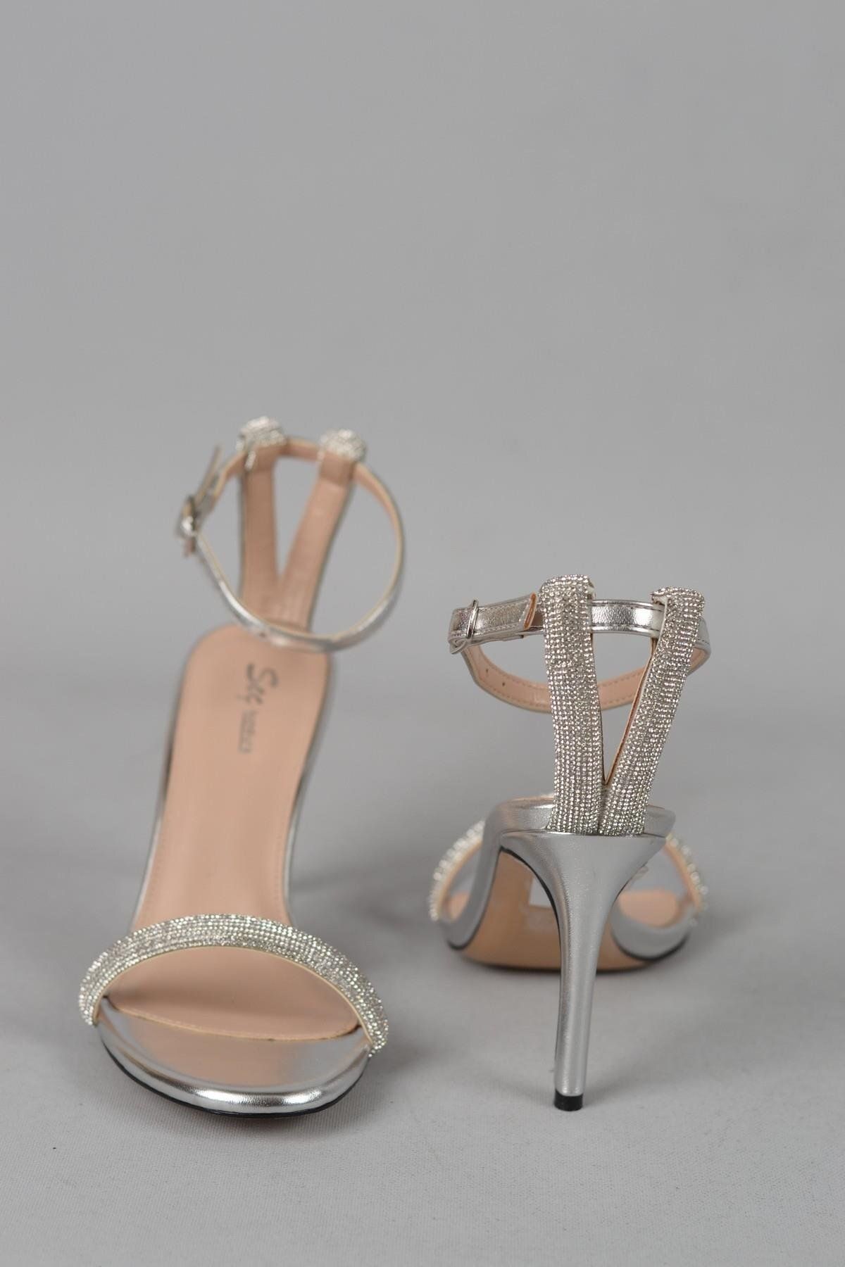 SEÇ KUNDURA-Seç 829 Special Production - Silver Evening Dress Shoes with Stone Detail (10cm) 7
