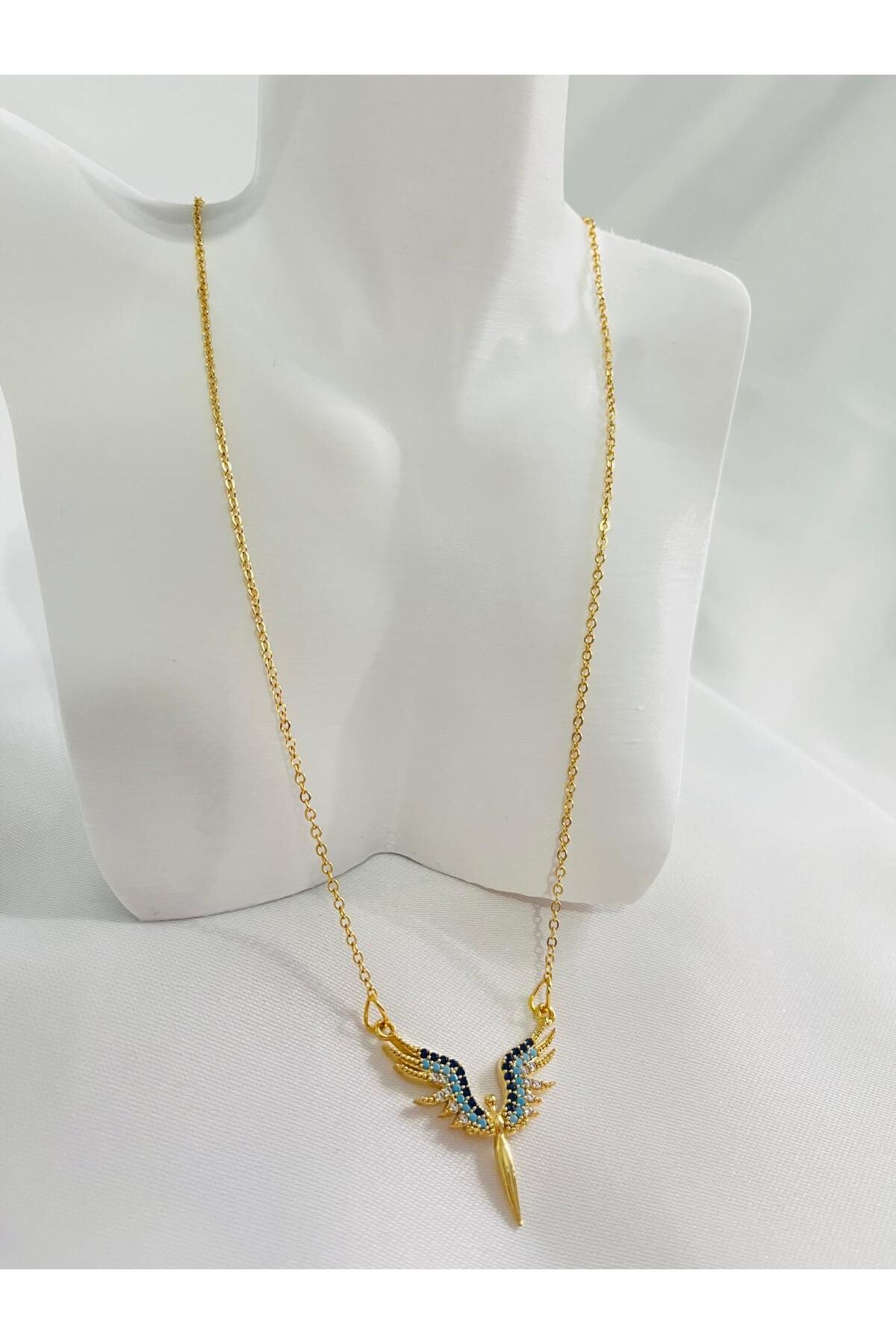 APEXİ-Gold Color Crystal Look Angel Winged Necklace 1