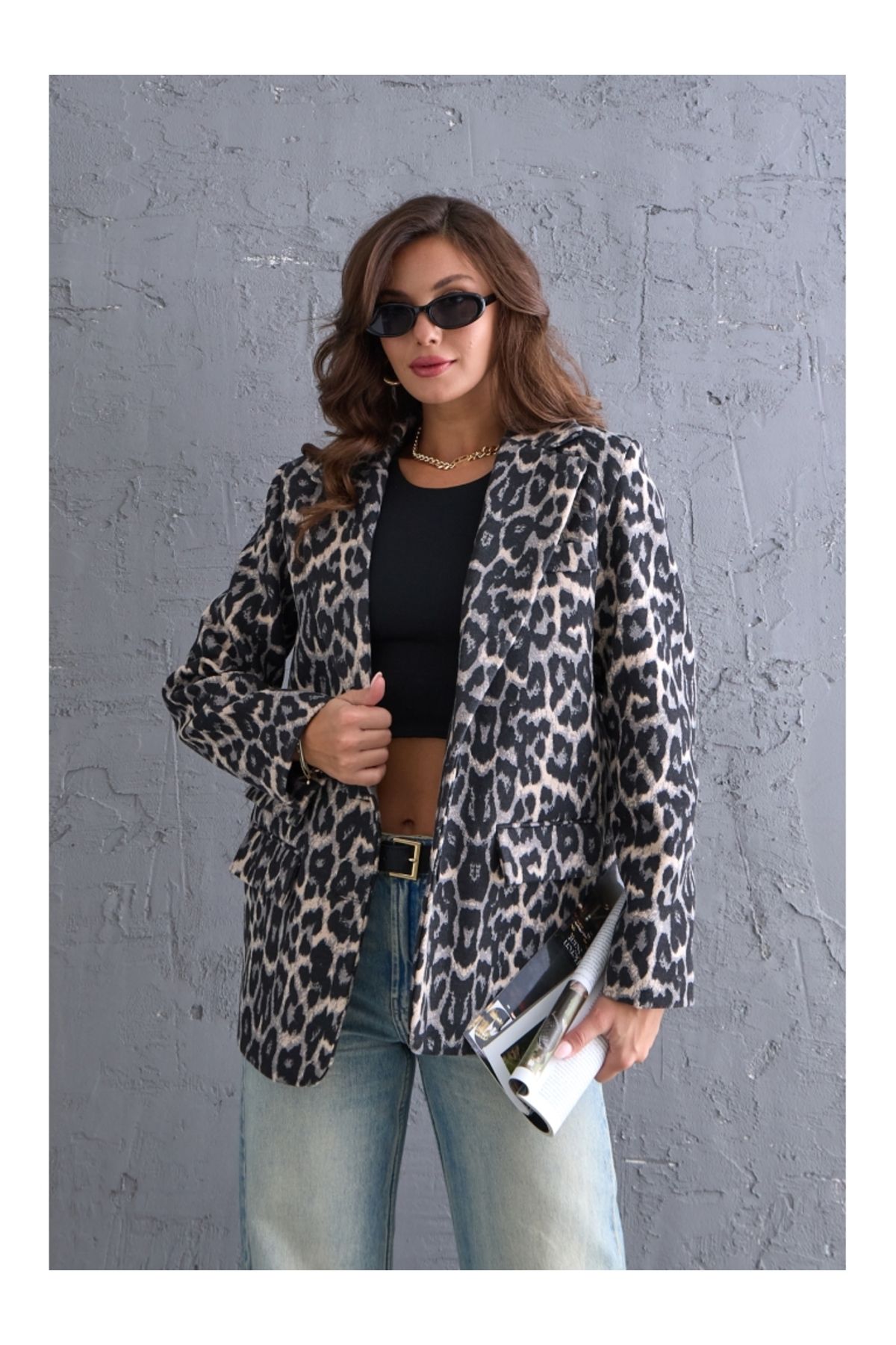 Elif Özbey Butik-Graue Leoparden-Blazer-Kaschmirjacke 3