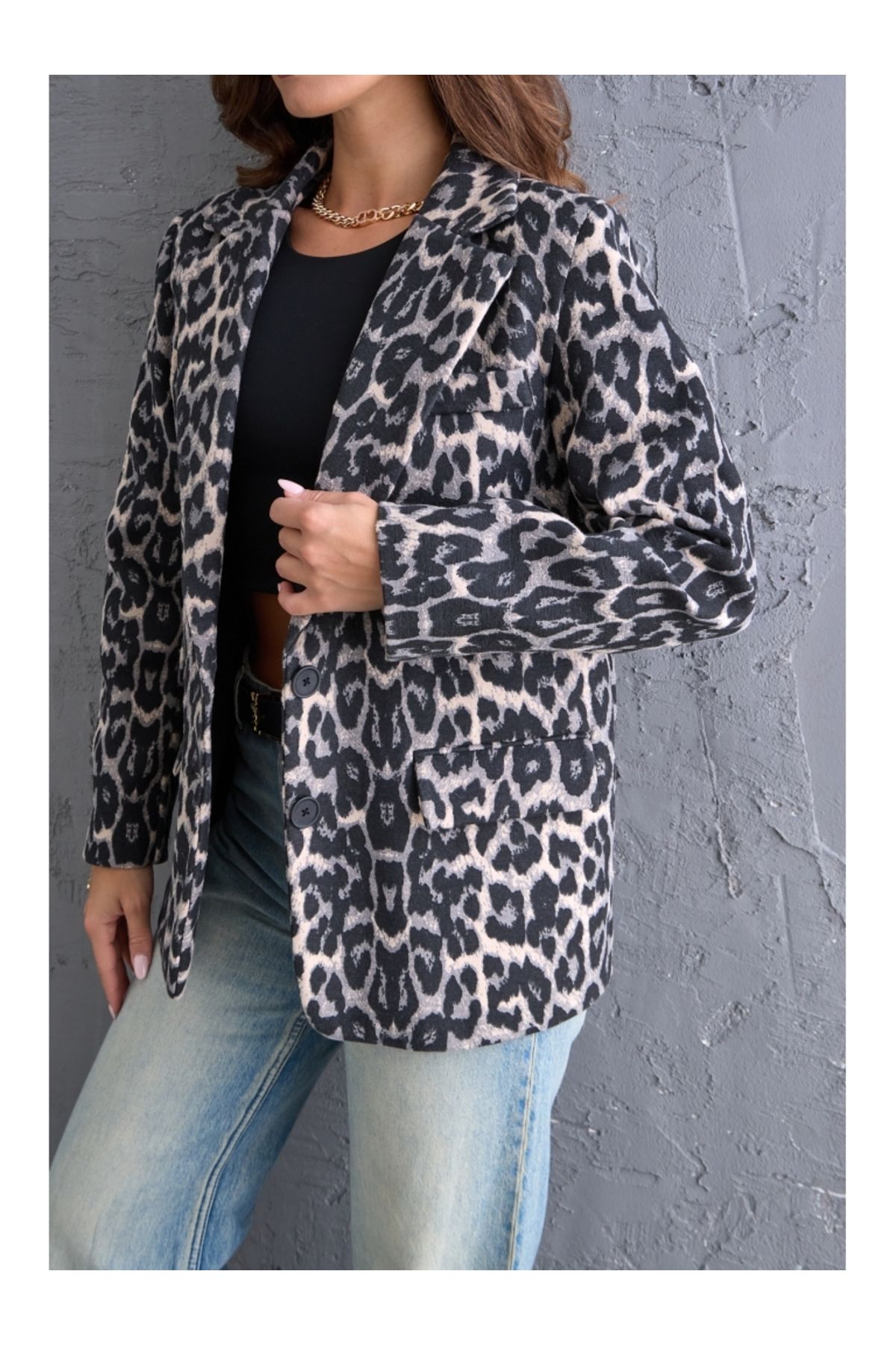 Elif Özbey Butik-Graue Leoparden-Blazer-Kaschmirjacke 2