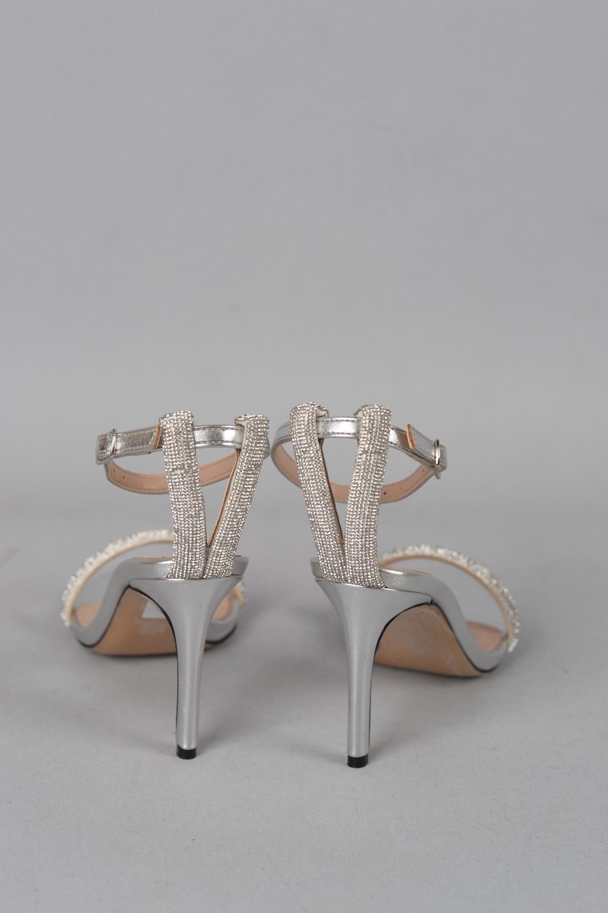 SEÇ KUNDURA-Seç 829 Special Production - Silver Evening Dress Shoes with Stone Detail (10cm) 5
