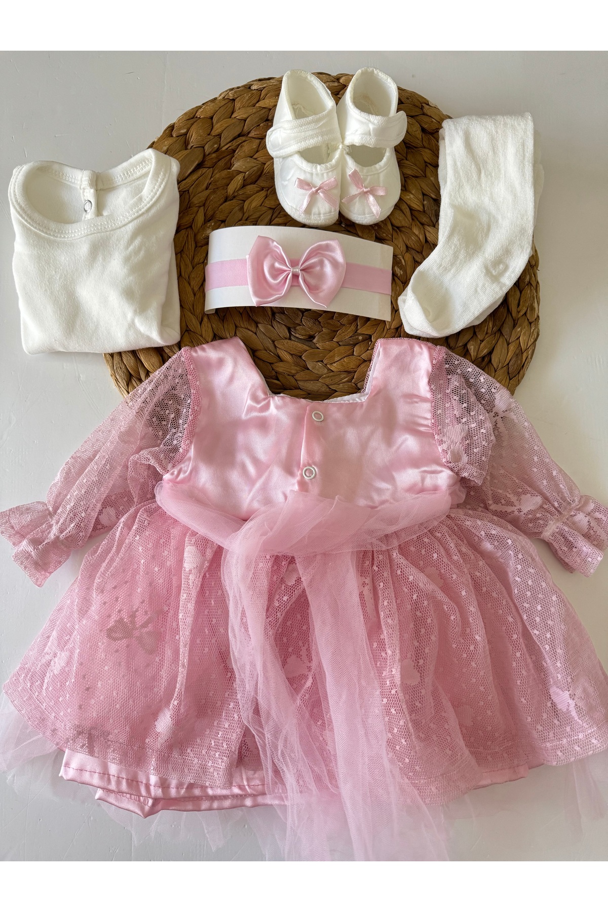 PİLEKİ BABY ( 5 Parça ) 0 3 Ay Yenidoğan Bebek Mevlüt Elbisesi Bayramlık Düğün Özel Gün Elbisesi fotoğrafı 7 (önizleme)