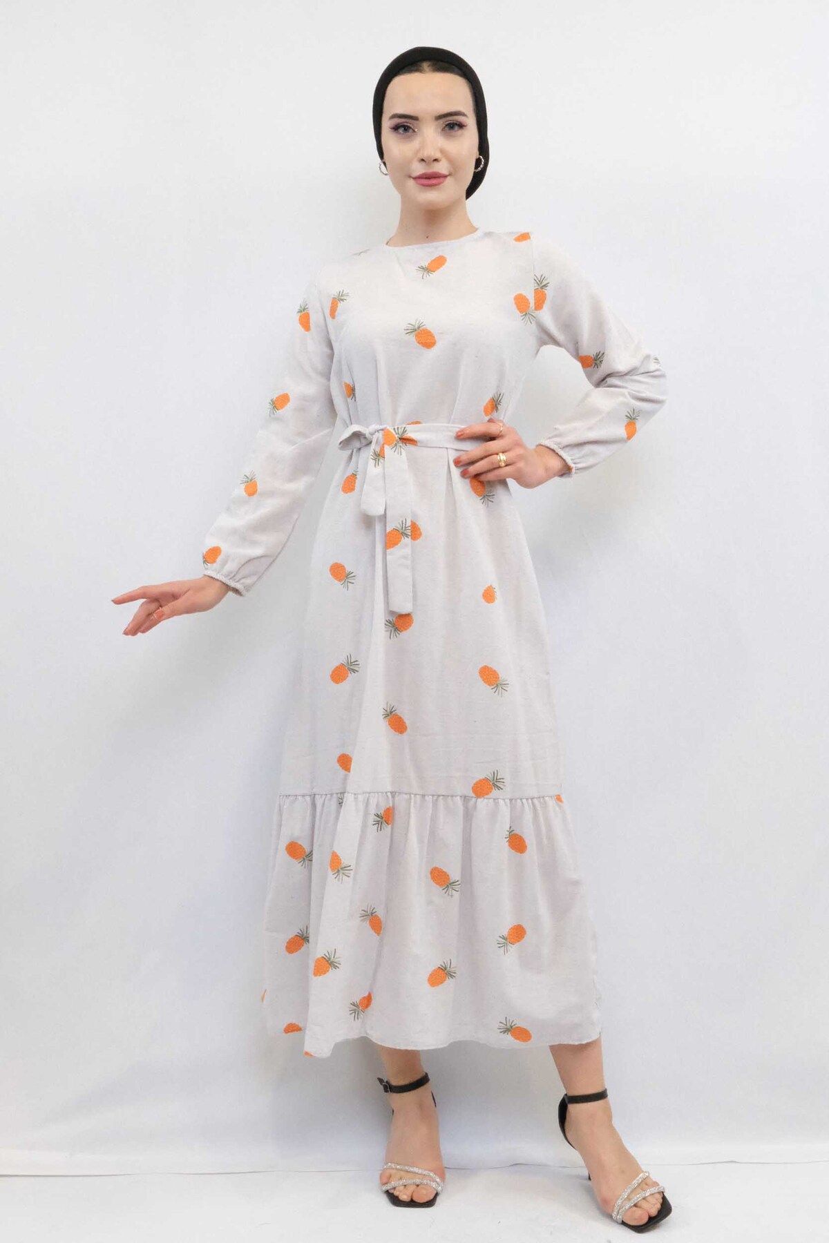 COXO Fashion`S Moda Çizgi Patterned Dress Orange