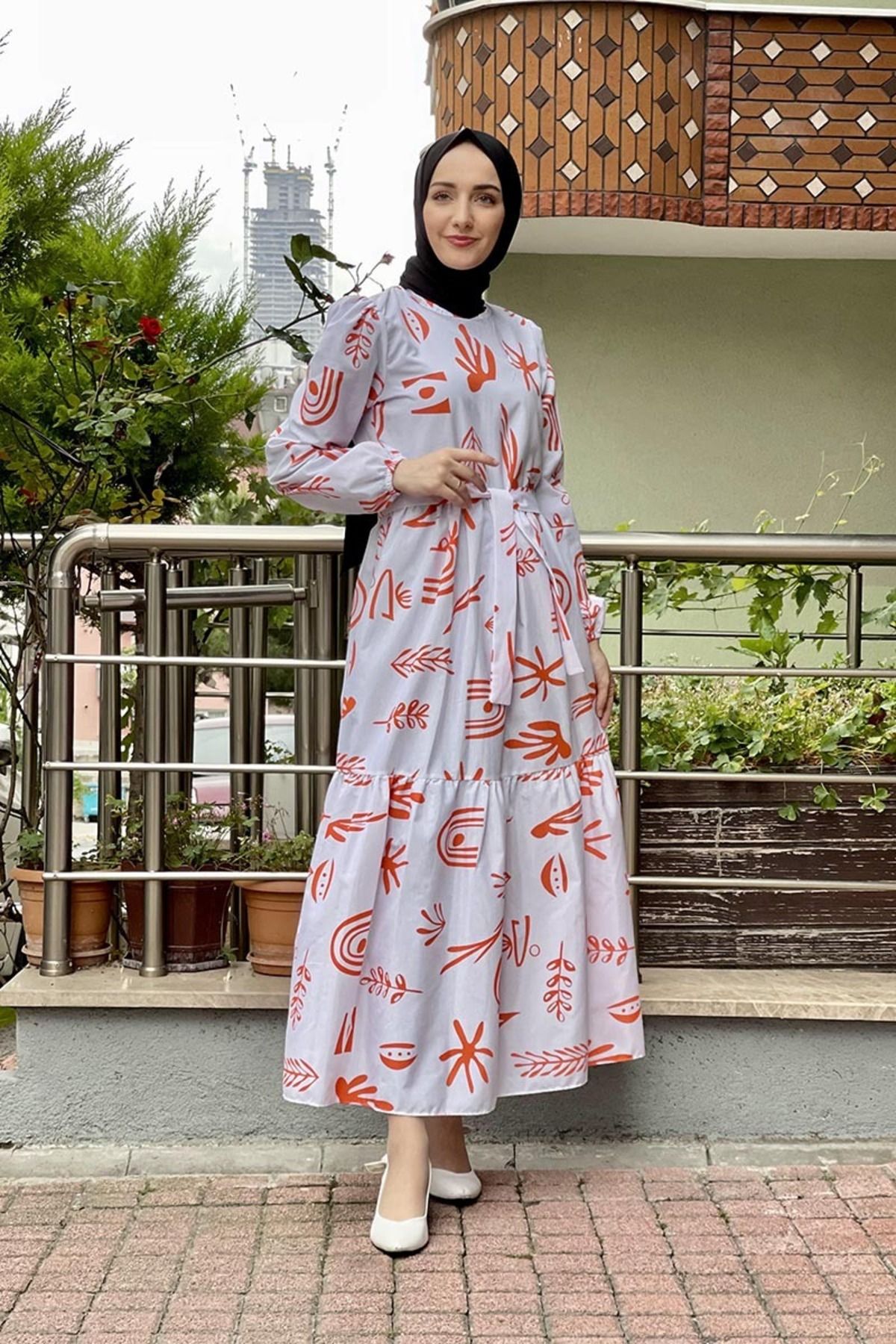 COXO Fashion`S Moda Çizgi Hijab Dress