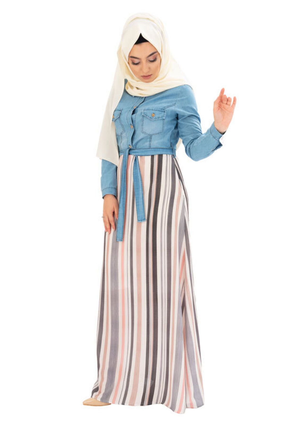 COXO Fashion`S Moda Çizgi Hijab Dress
