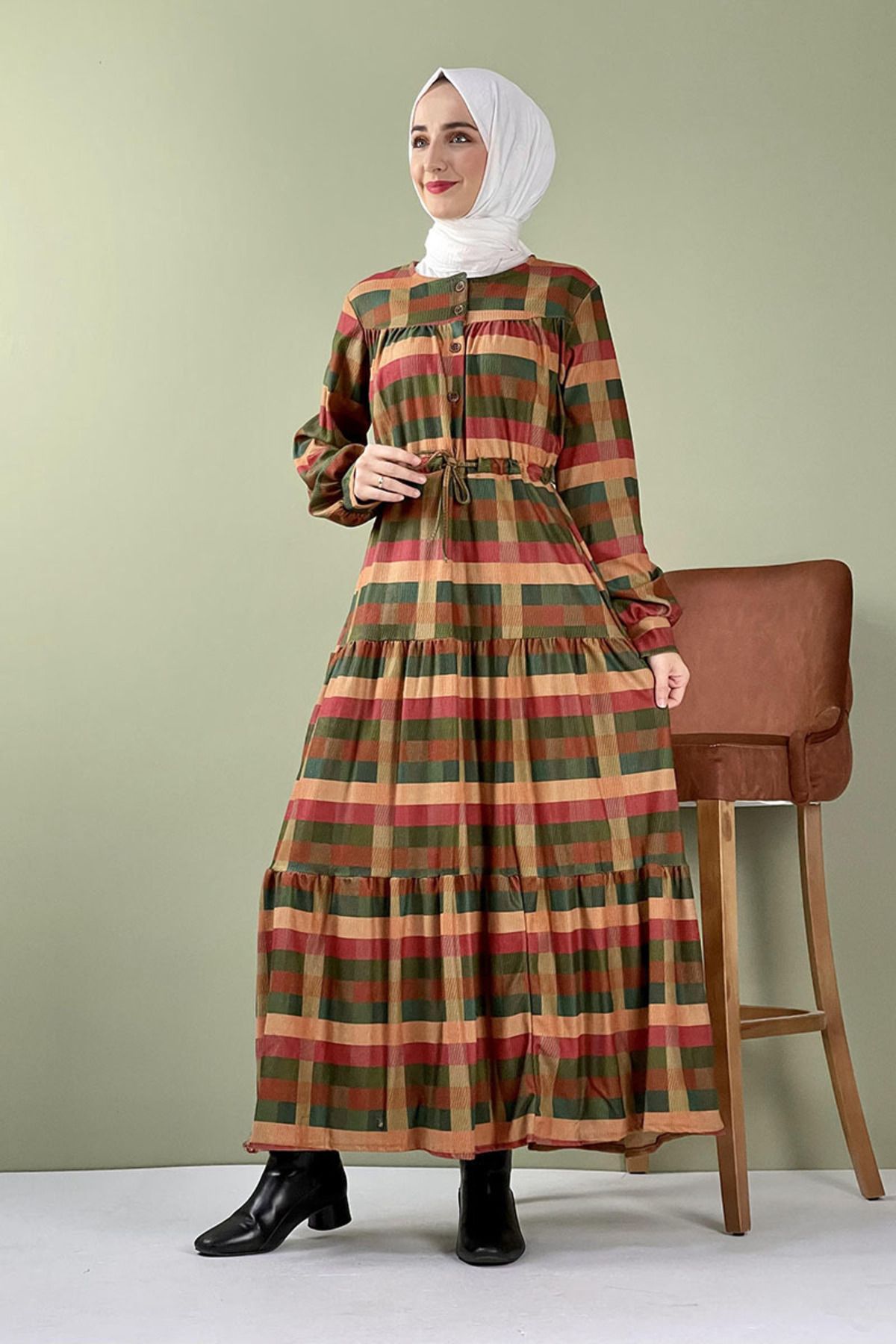 COXO Fashion`S Moda Çizgi Hijab Dress