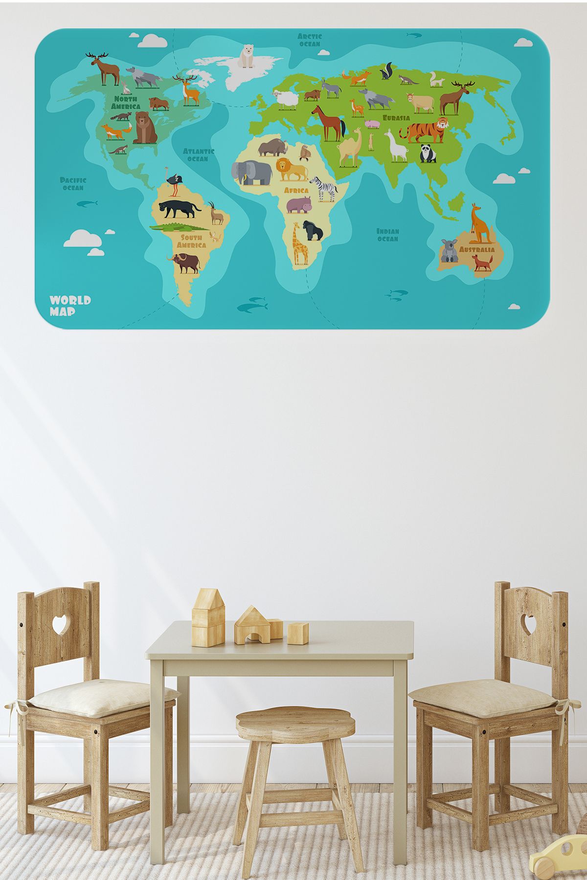 Haye Collection Eğitici Dünya Haritası Dünya Atlası Çocuk ve Bebek Odası Duvar Sticker-60x105-3784